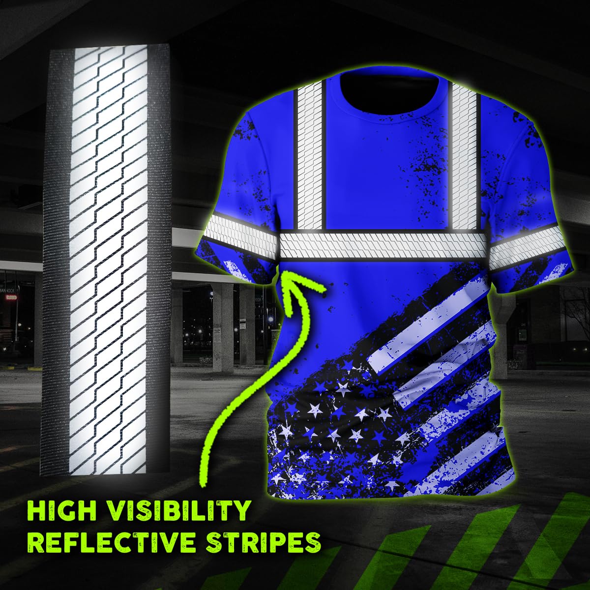 Color US Flag Skull High Visibility Shirt for Men Custom Name Safety Shirts Workwear for Patriotic, Runners