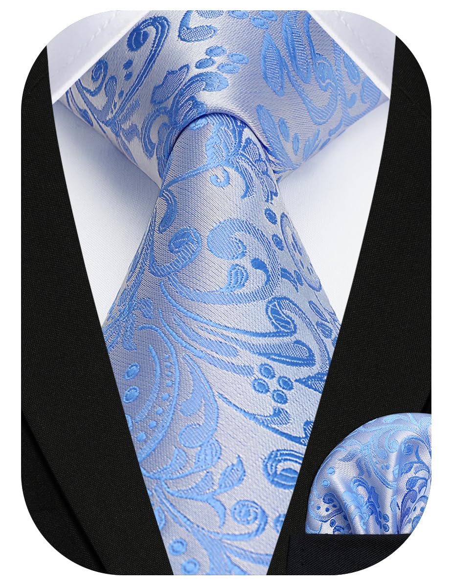 Men Floral Ties Woven Classic 3.4" NeckTie Set Formal Tie Pocket Square for Wedding with Handkerchief