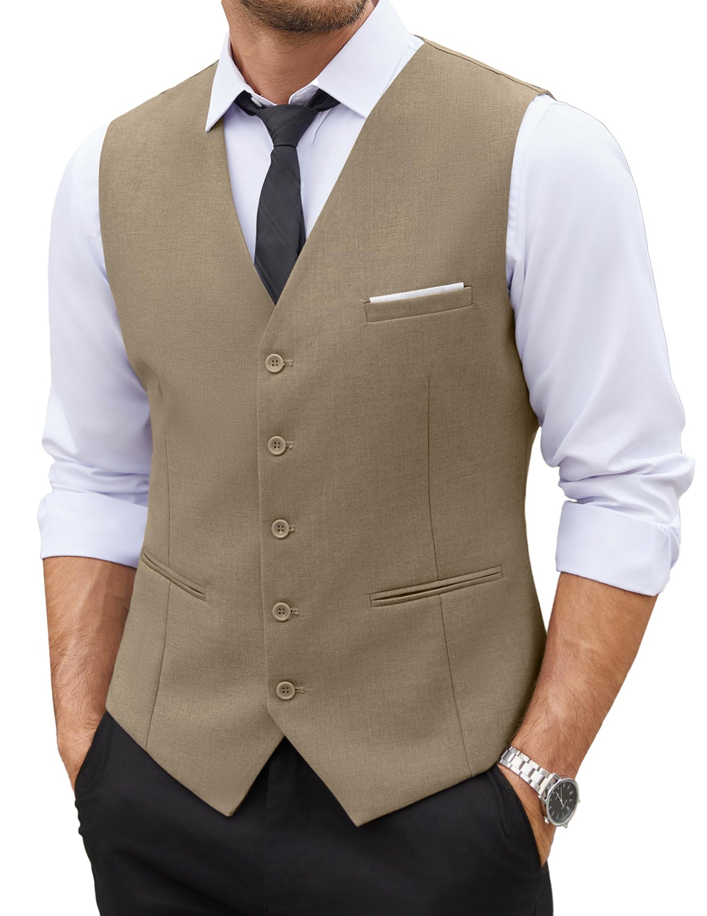 COOFANDY Men's Casual Dress Suit Vest Slim Fit Business Formal Waistcoat Vest