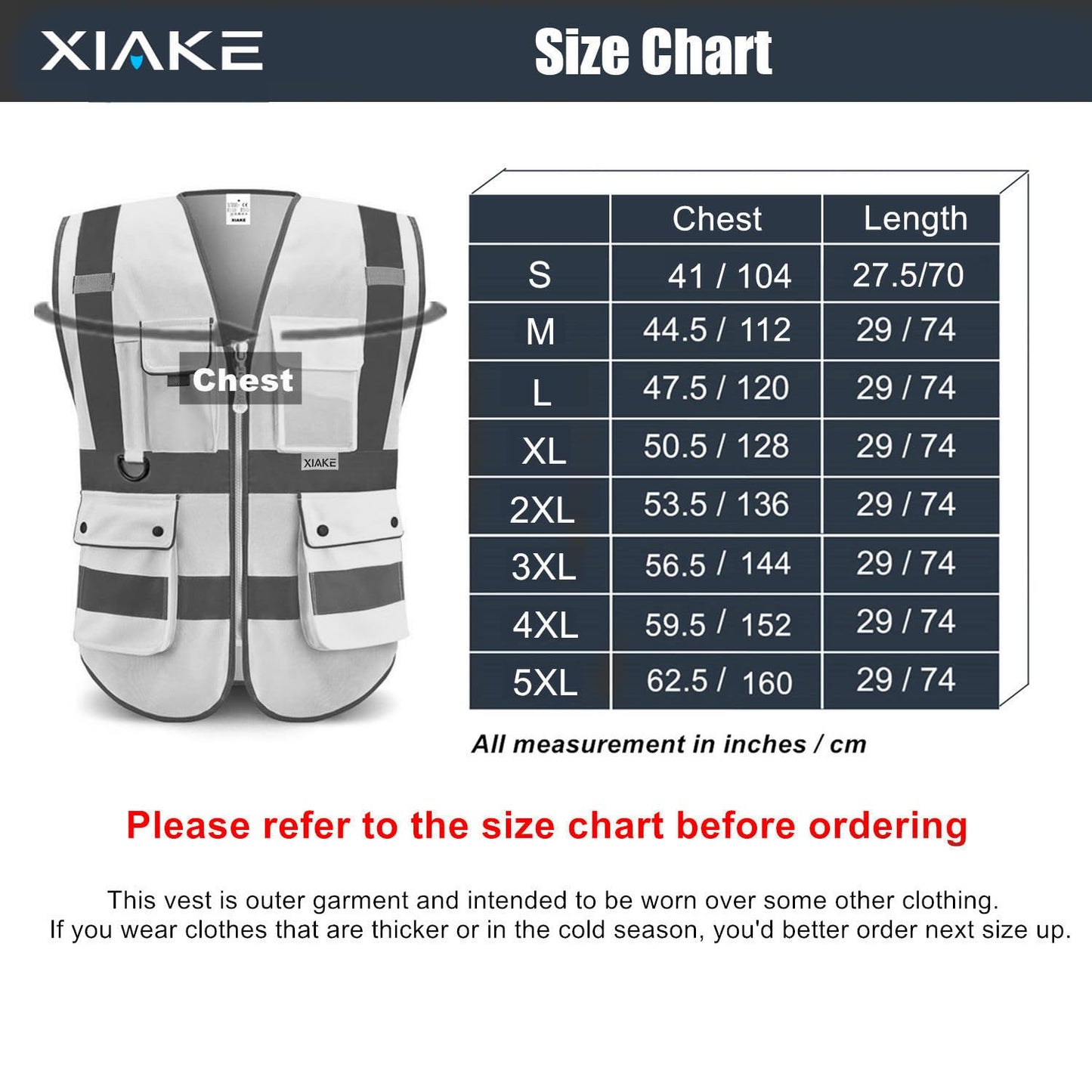 XIAKE Multiple Pockets Class 2 High Visibility Reflective Safety Vest Men Women Work Construction Vest Meets ANSI Standards