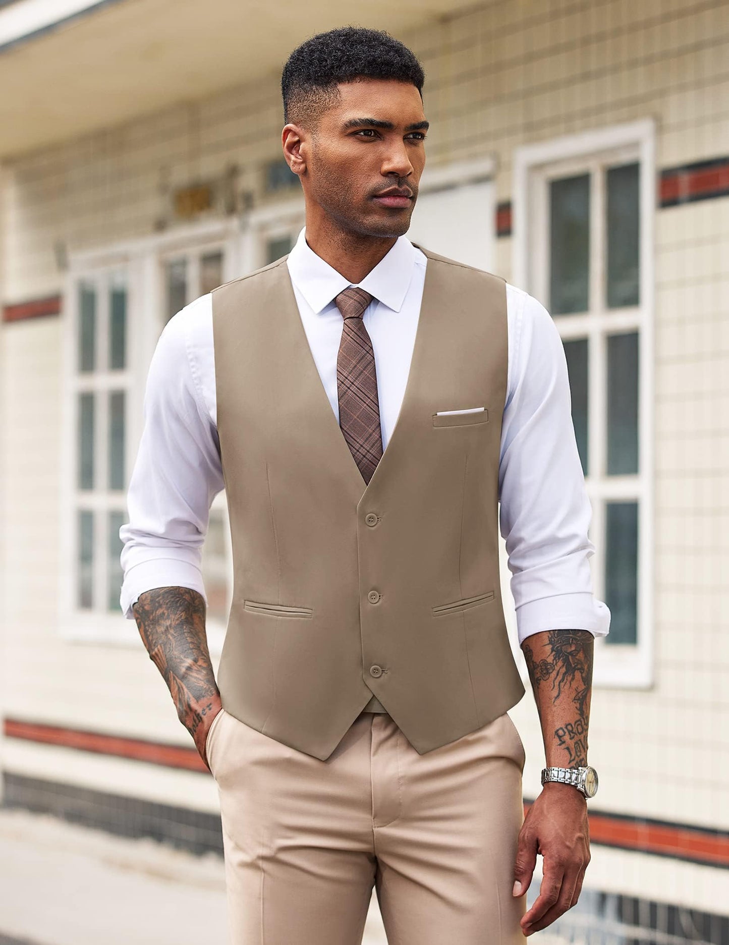 COOFANDY Men's Formal Suit Vest Slim Fit Casual Business Dress Waistcoat Vest