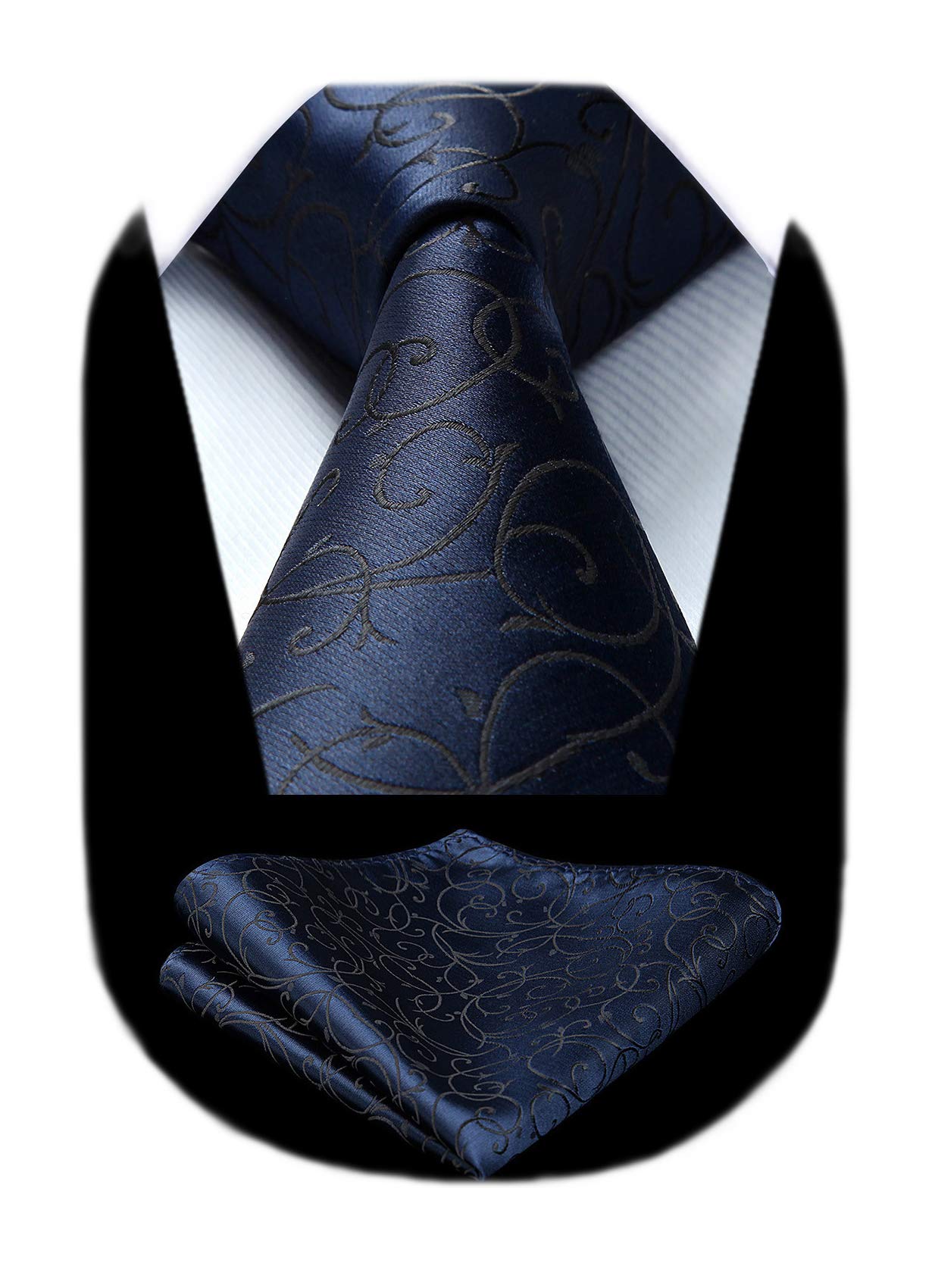 Men Floral Ties Woven Classic 3.4" NeckTie Set Formal Tie Pocket Square for Wedding with Handkerchief