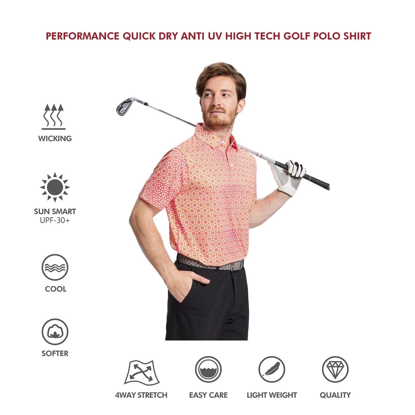 Men's Golf Polo Shirts Short Sleeve Striped Performance Moisture Wicking Dry Fit Golf Shirts for Men