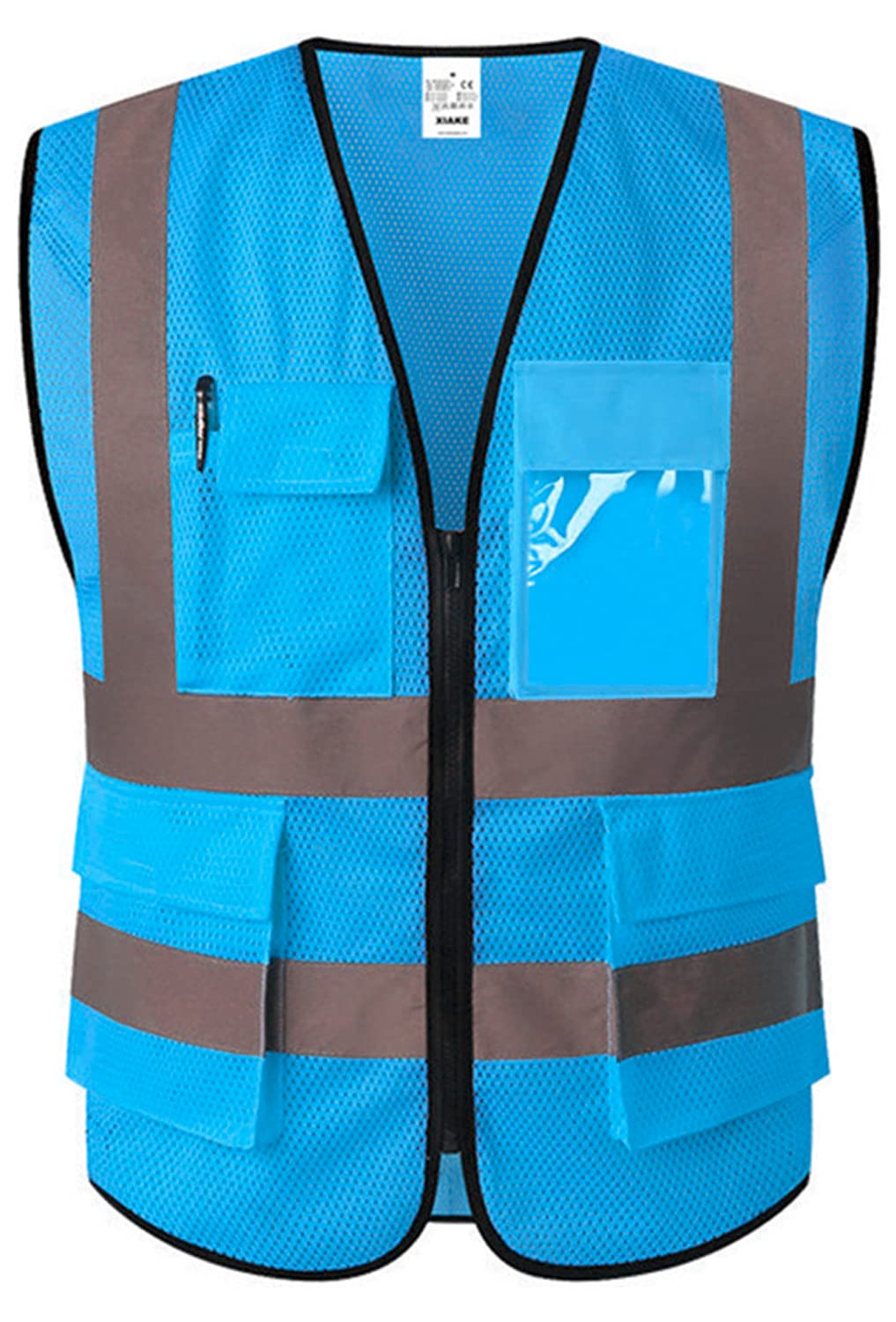 XIAKE Multiple Pockets Class 2 High Visibility Reflective Safety Vest Men Women Work Construction Vest Meets ANSI Standards