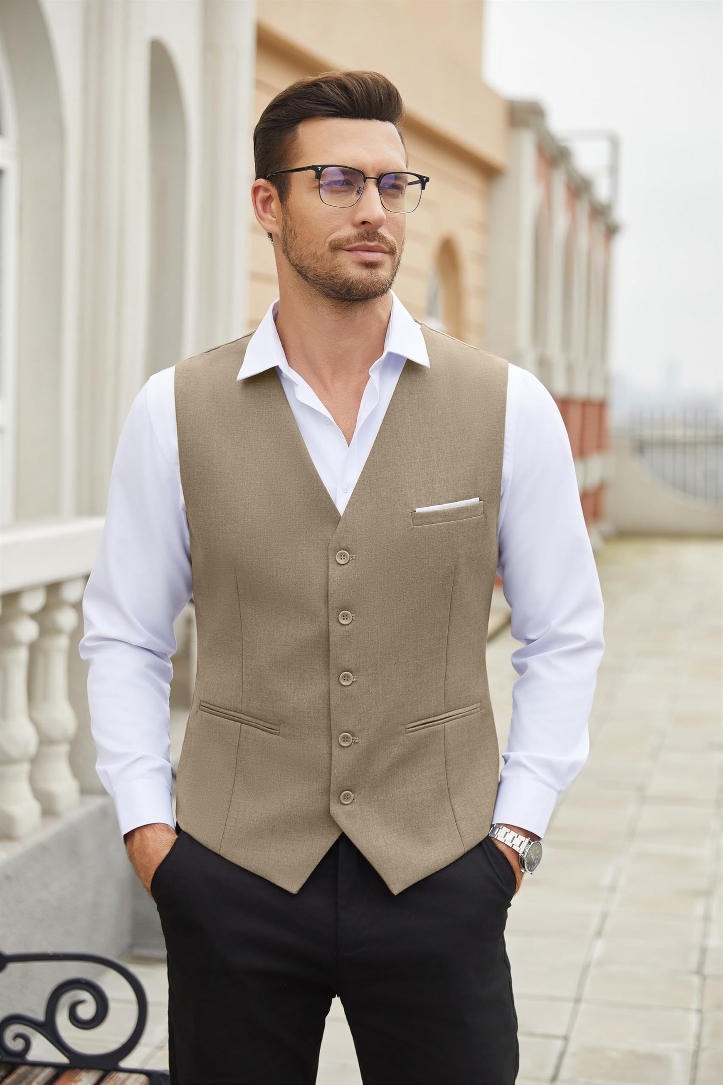 COOFANDY Men's Casual Dress Suit Vest Slim Fit Business Formal Waistcoat Vest