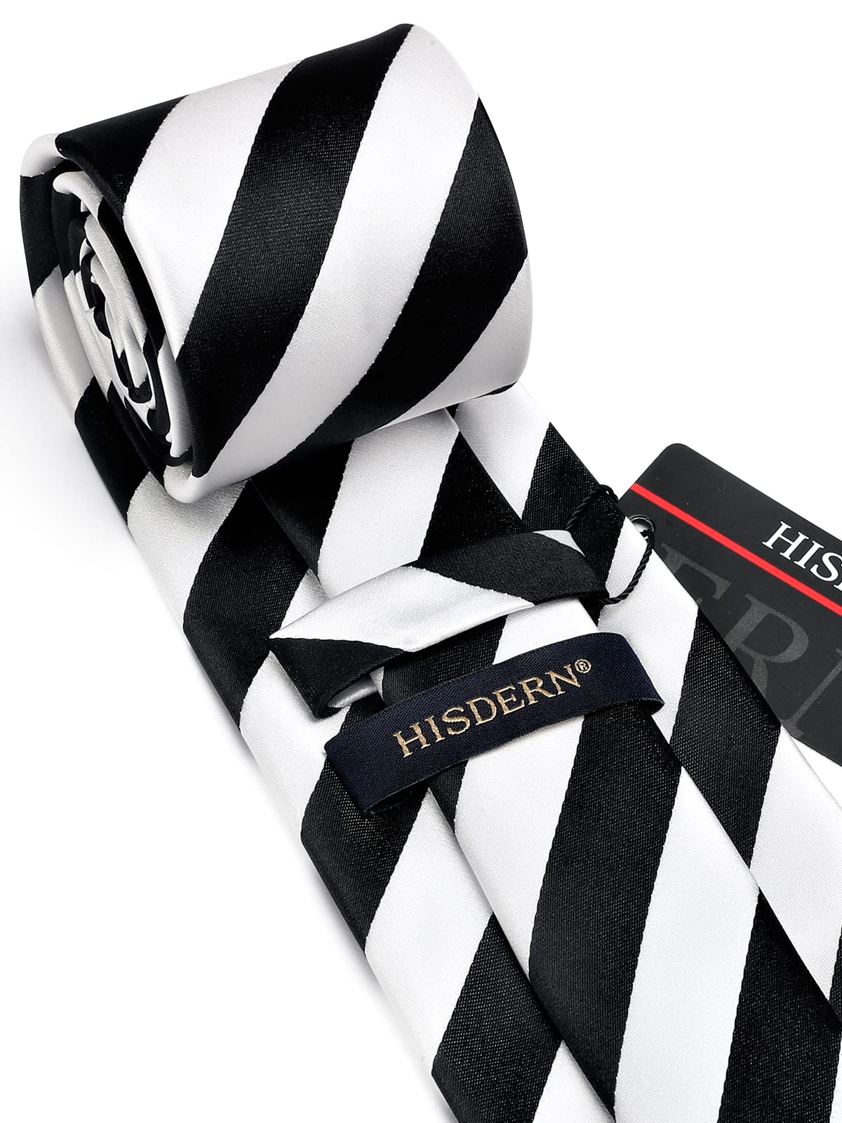 HISDERN Mens Ties Set Stripe Plaid Ties for Men and Pocket Square Cufflinks Formal Silk Necktie Wedding Business