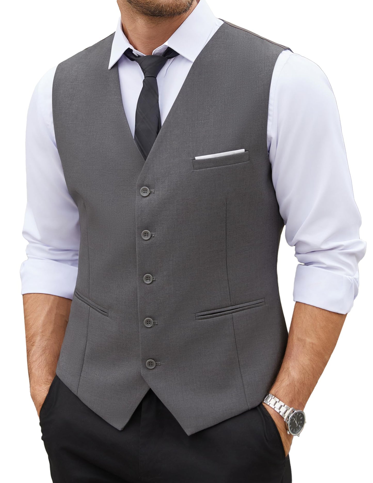 COOFANDY Men's Casual Dress Suit Vest Slim Fit Business Formal Waistcoat Vest