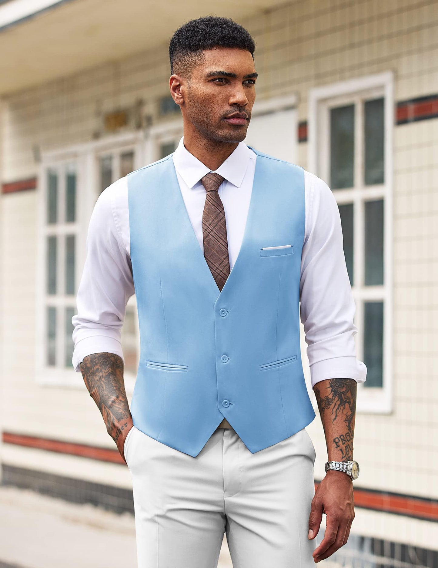 COOFANDY Men's Formal Suit Vest Slim Fit Casual Business Dress Waistcoat Vest