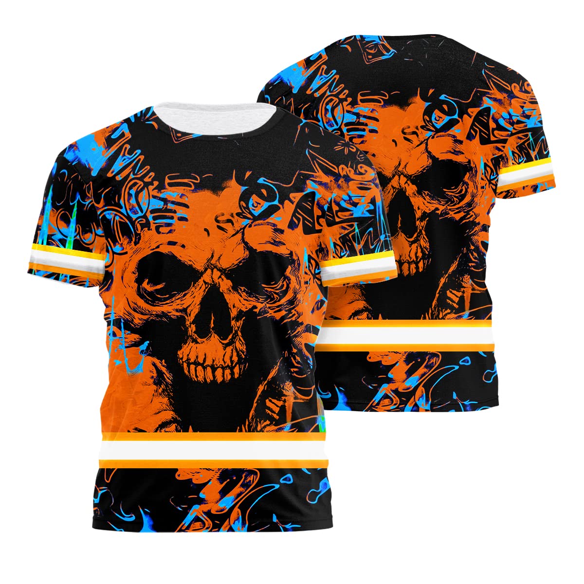 Color US Flag Skull High Visibility Shirt for Men Custom Name Safety Shirts Workwear for Patriotic, Runners