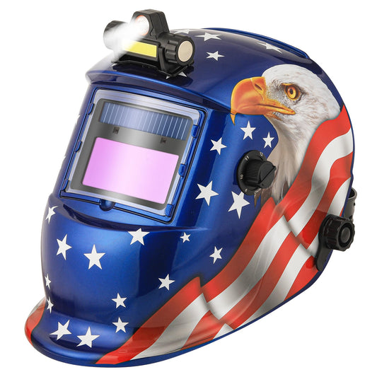 Welding Helmet Auto Darkening with LED Light Solar Powered Welder Hood with Adjustable Shade Range 4/9-13 for Mig Tig Arc Welding Mask