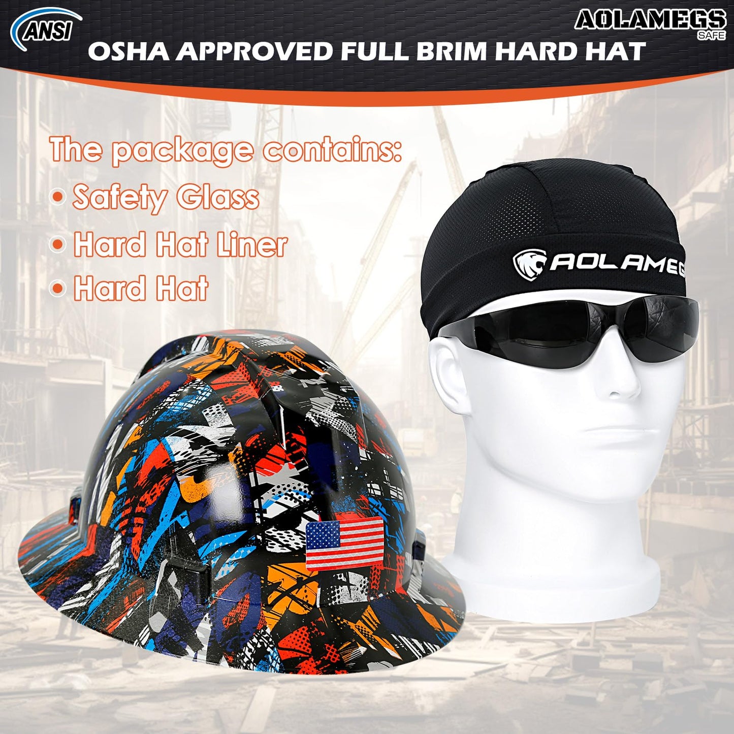 Stylish Full Brim Hard Hat with Visor and Liner (Option) -OSHA Approved Construction Safety Helmet for Men Women,ANSI Z89.1 Carbon Fiber Pattern Hardhats with Glasses and Chin Strap,4-pt