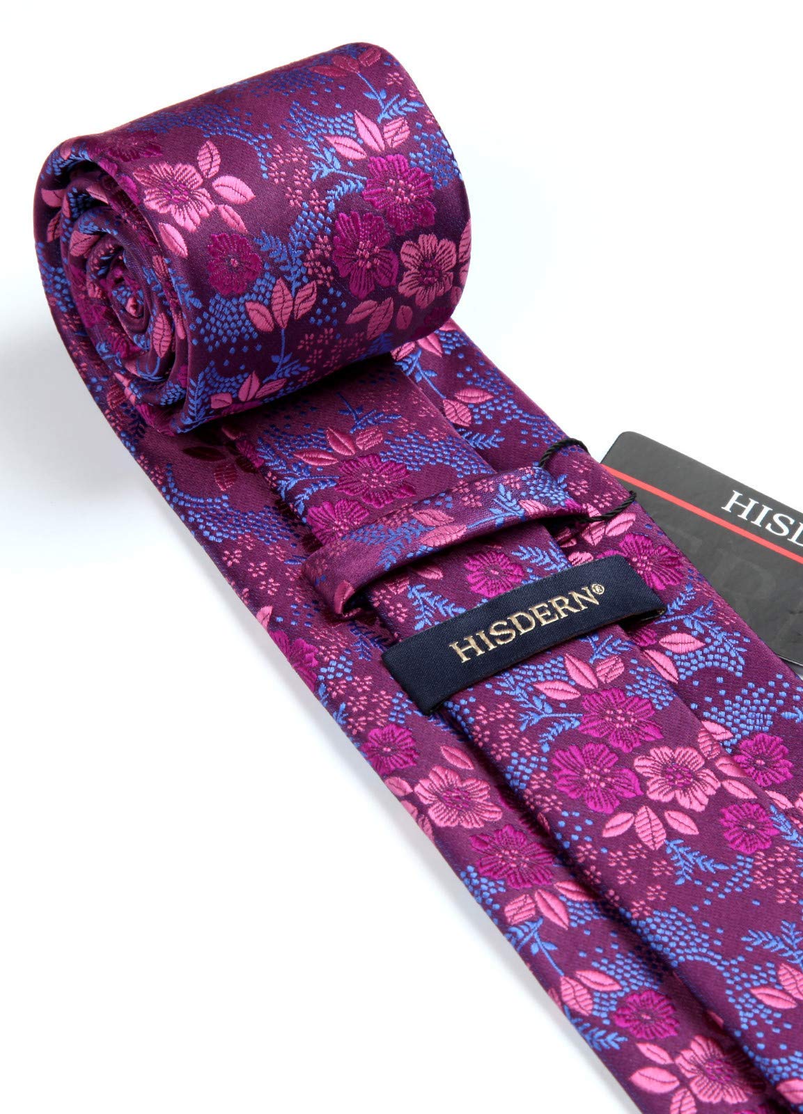 Men Floral Ties Woven Classic 3.4" NeckTie Set Formal Tie Pocket Square for Wedding with Handkerchief