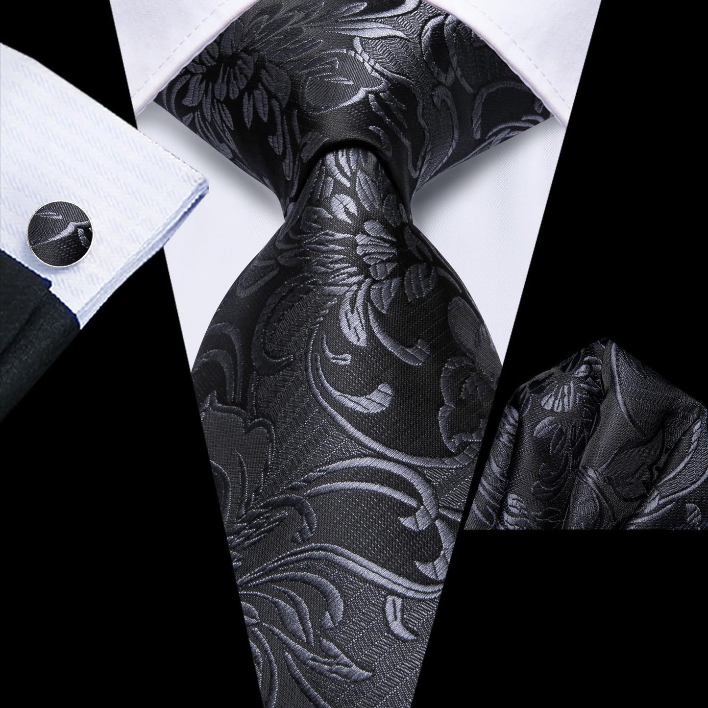 Dubulle Mens Tie Set Solid Paisley Silk Striped Necktie for Men with Cufflinks Tie and Pocket Square