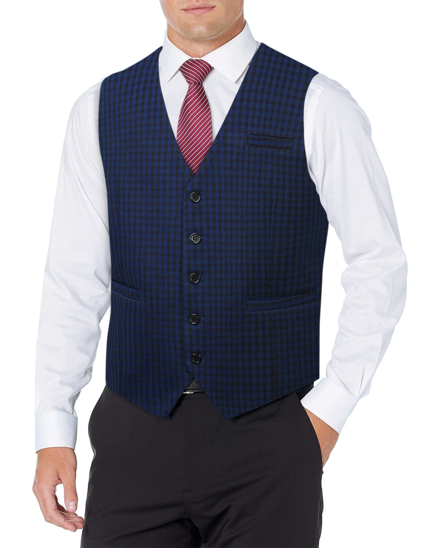 HISDERN Men's Suit Vest Business Plaid Formal Dress Waistcoat Slim Fit Vests for Men with 3 Pocket for Suit or Tuxedo