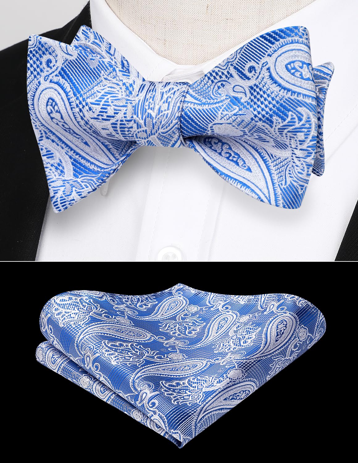 HISDERN Bow Ties for Men Paisley Bowties Mens Self Tie Bow Tie and Pocket Square Set Formal Tuxedo Wedding Bowtie