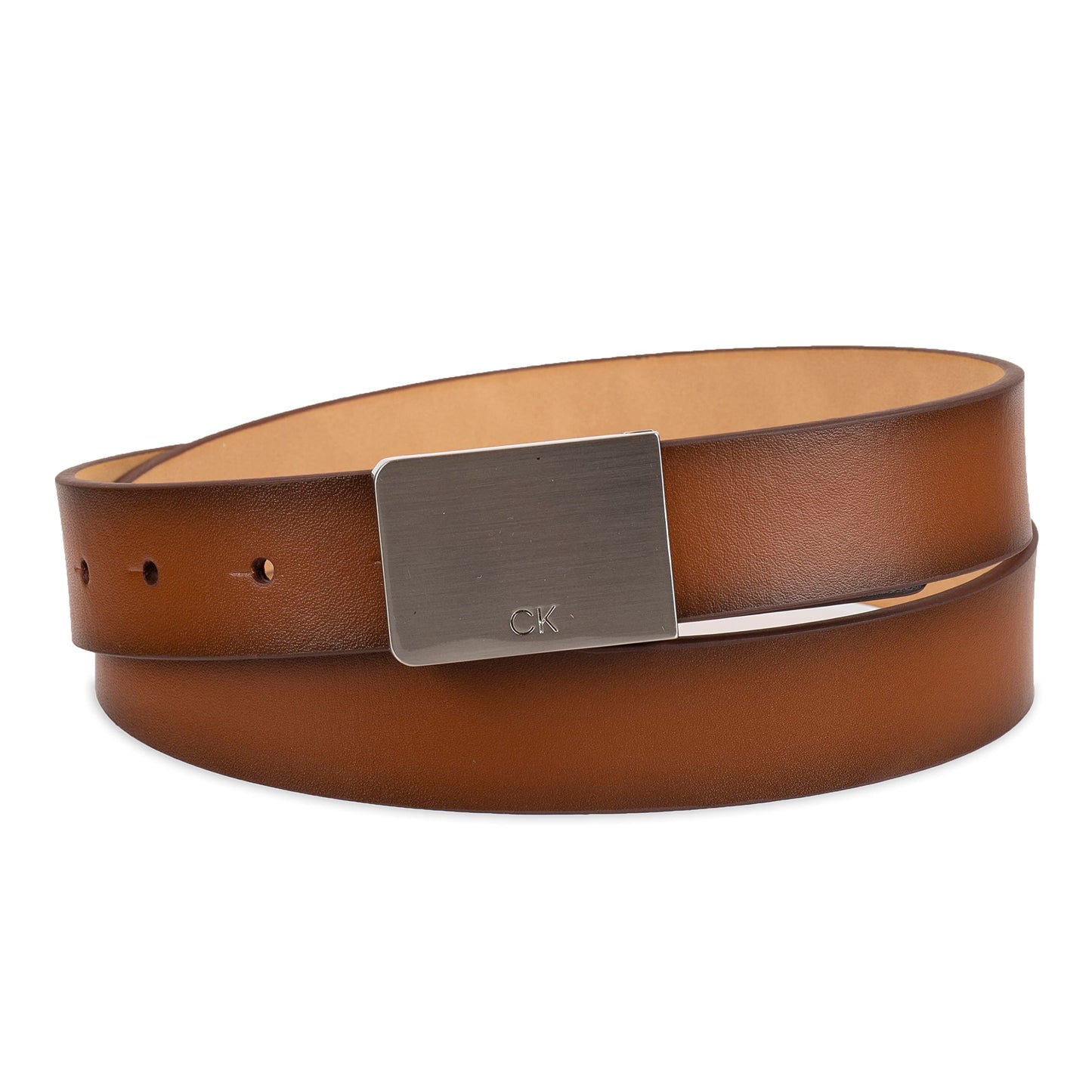 Calvin Klein Men's Casual Statement Plaque Buckle Belt with Logo Treatment