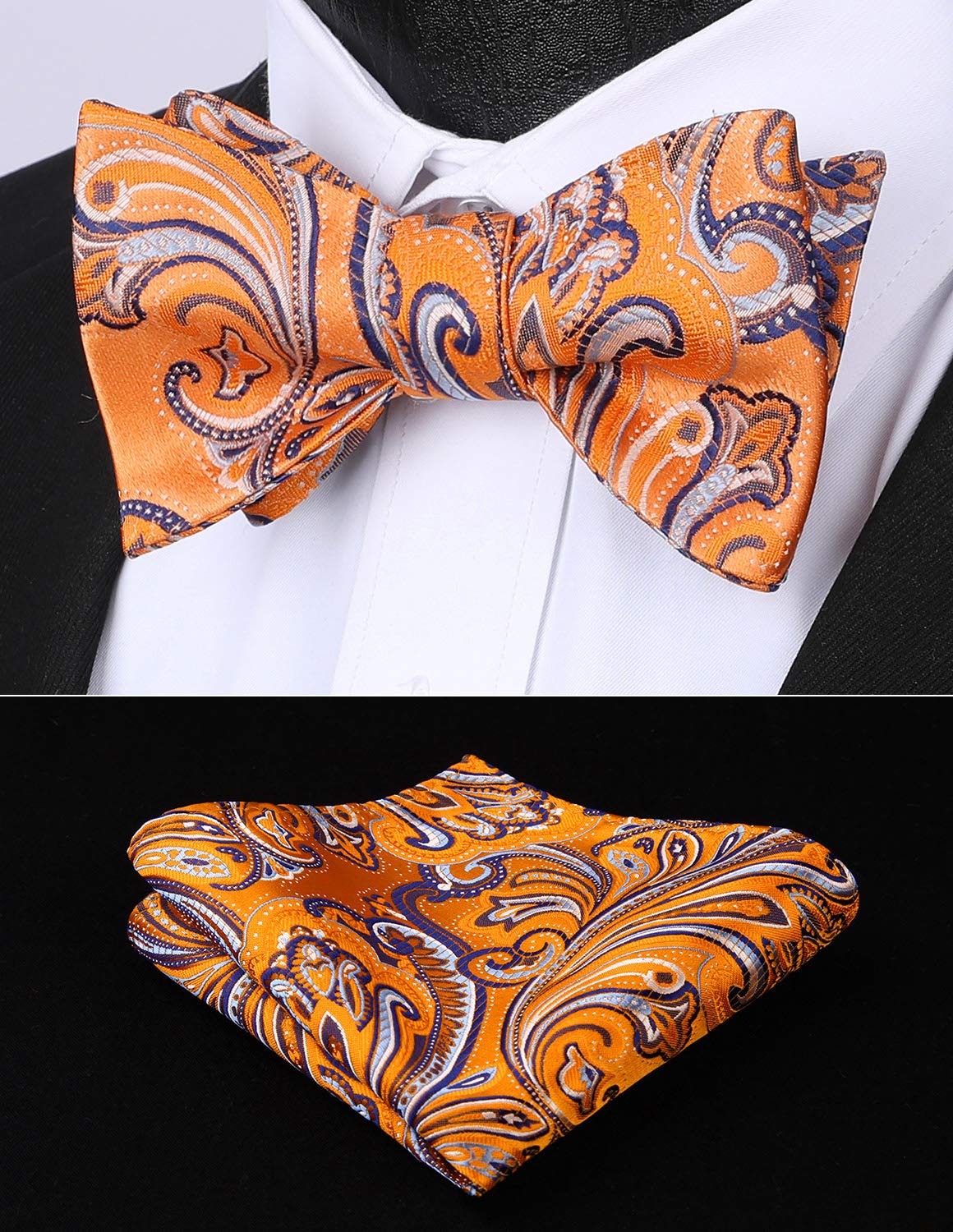 HISDERN Bow Ties for Men Paisley Bowties Mens Self Tie Bow Tie and Pocket Square Set Formal Tuxedo Wedding Bowtie