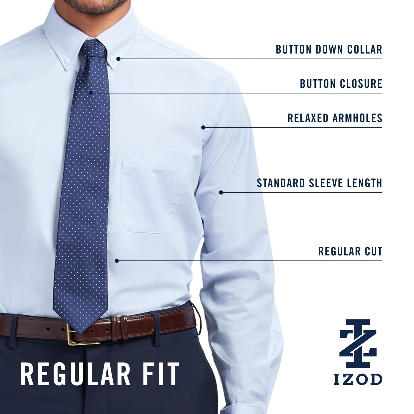 IZOD Men's Wrinkle Resistant Stretch Fabric Button Down Collar Dress Shirt