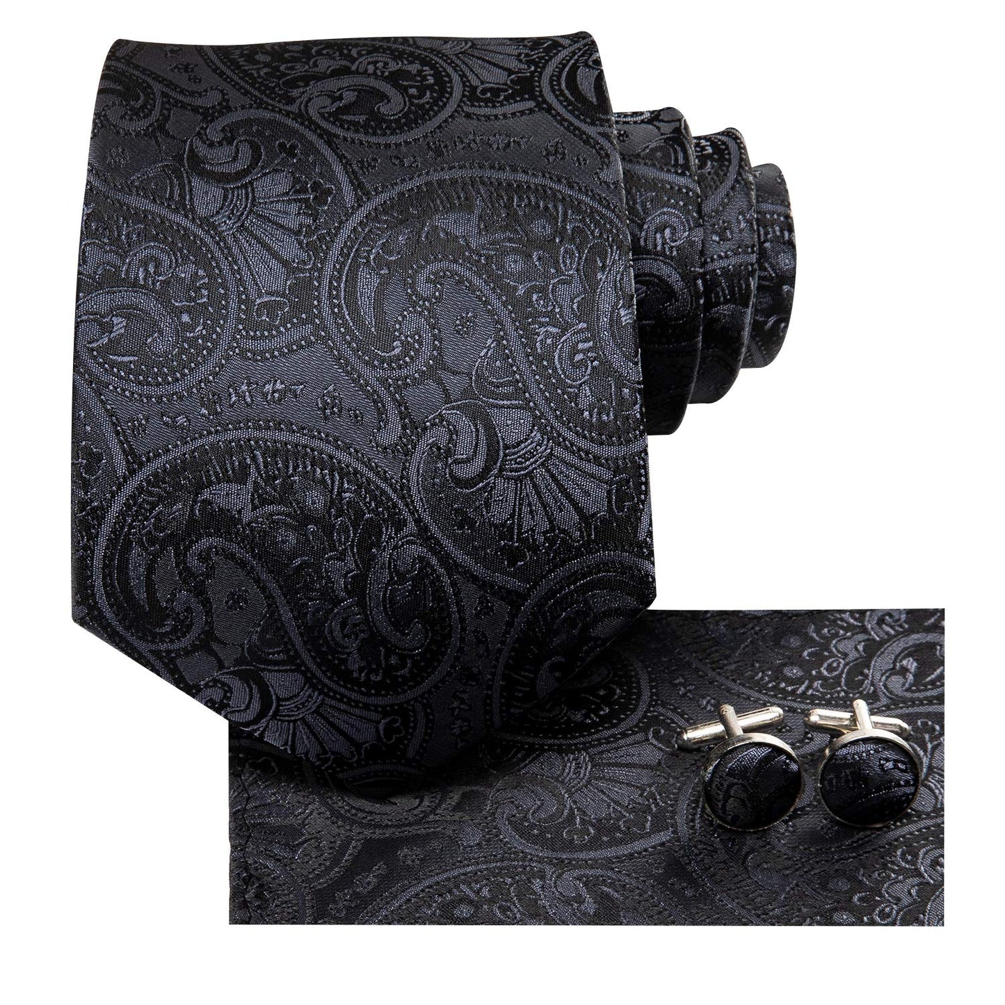 Dubulle Mens Paisley Striped Tie Silk Mens Necktie and PocketSquare Cufflinks Set Wedding Fomral Party