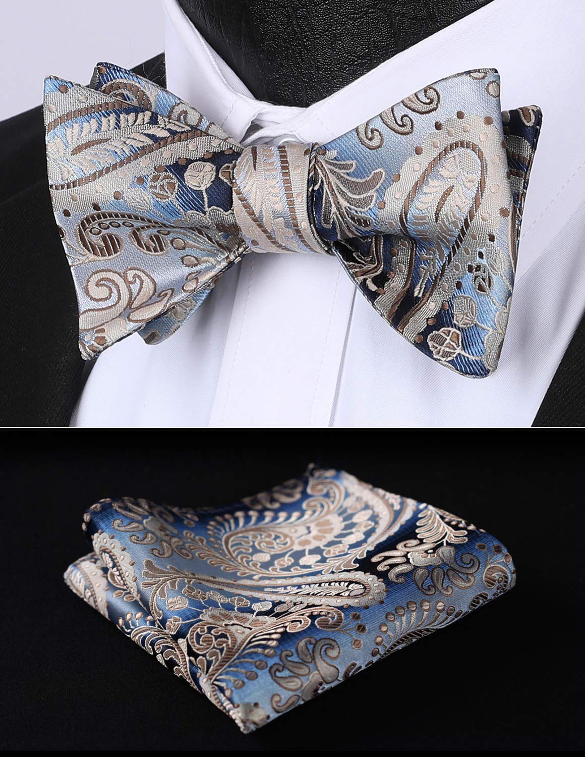 HISDERN Bow Ties for Men Paisley Bowties Mens Self Tie Bow Tie and Pocket Square Set Formal Tuxedo Wedding Bowtie