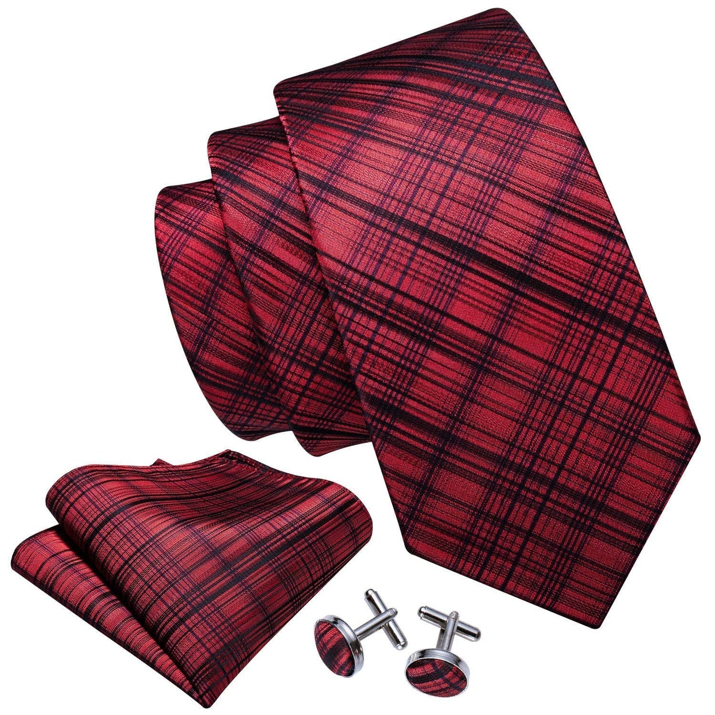 Barry.Wang Stripe Men Ties Set Classic WOVEN Necktie with Handkerchief Cufflinks Formal