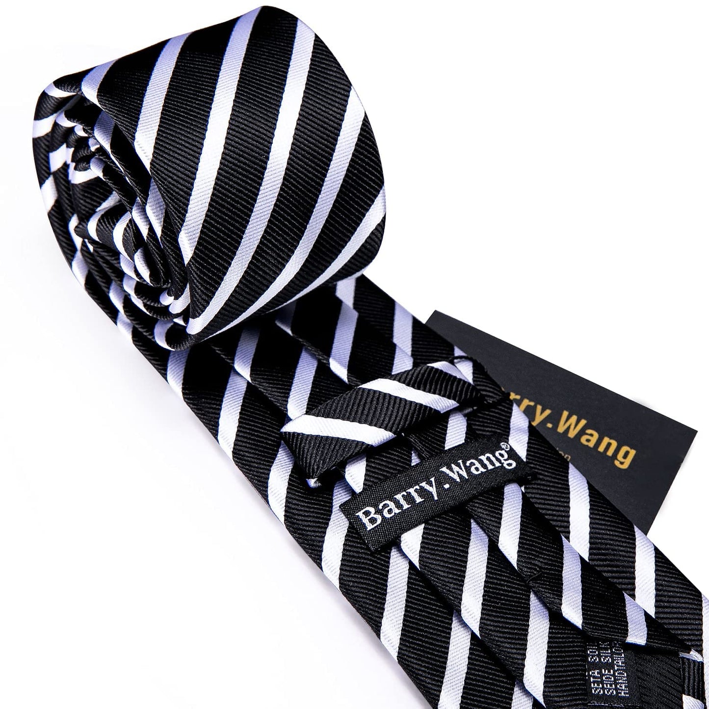 Barry.Wang Stripe Men Ties Set Classic WOVEN Necktie with Handkerchief Cufflinks Formal