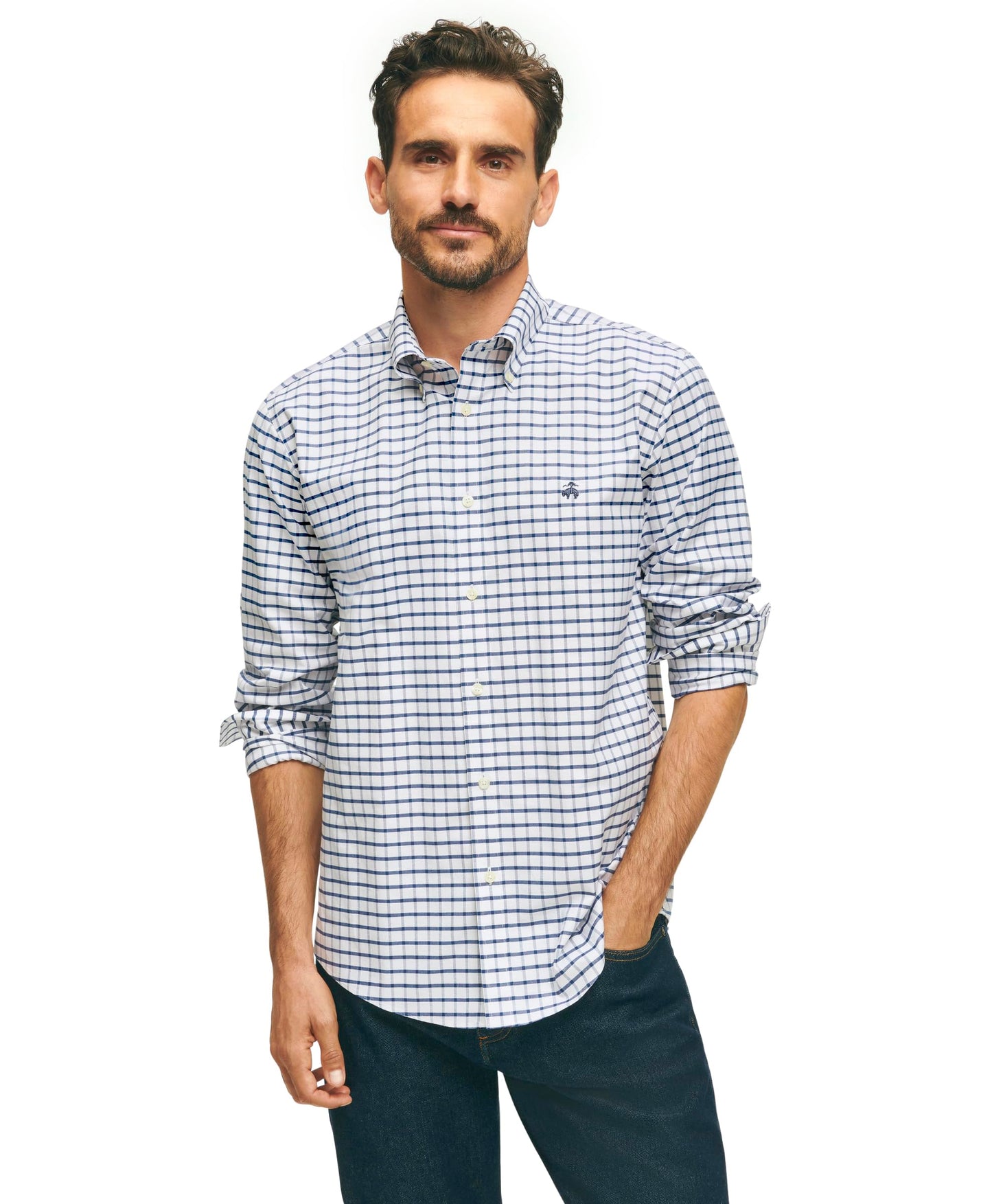 Brooks Brothers Men's Non-Iron Stretch Oxford Long Sleeve Check Sport Shirt