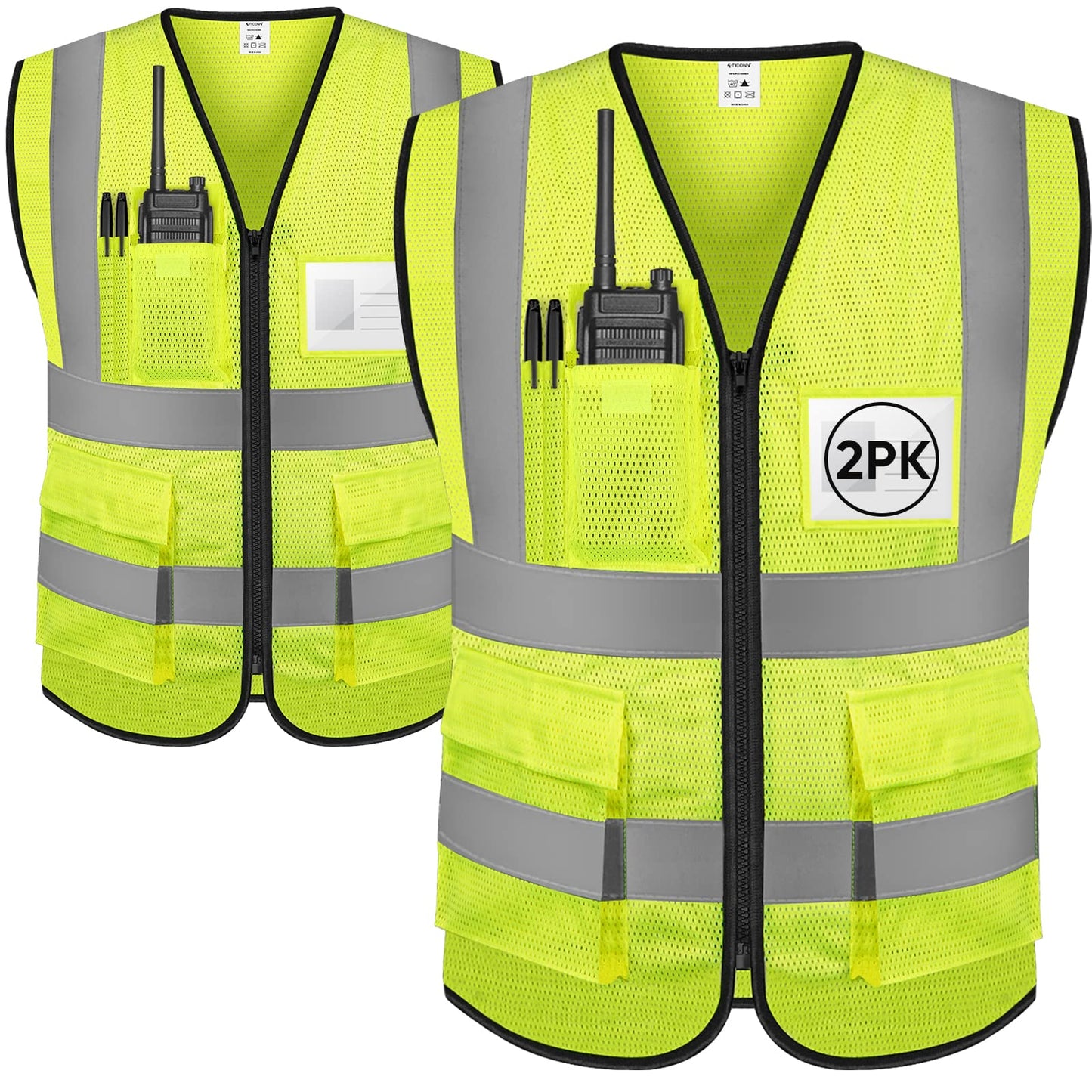 TICONN Reflective Safety Vest High Visibility Class II Mesh Vest for Women & Men Meets ANSI Standards