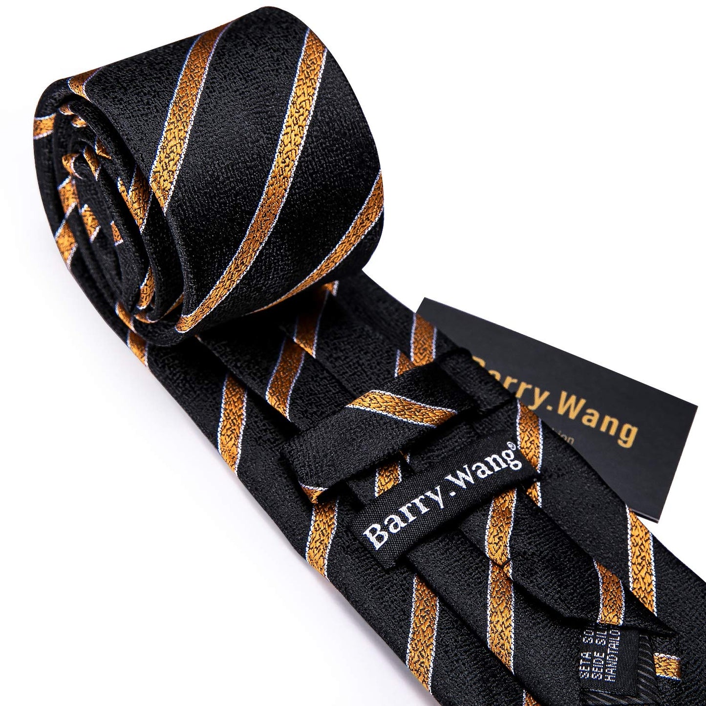 Barry.Wang Stripe Men Ties Set Classic WOVEN Necktie with Handkerchief Cufflinks Formal