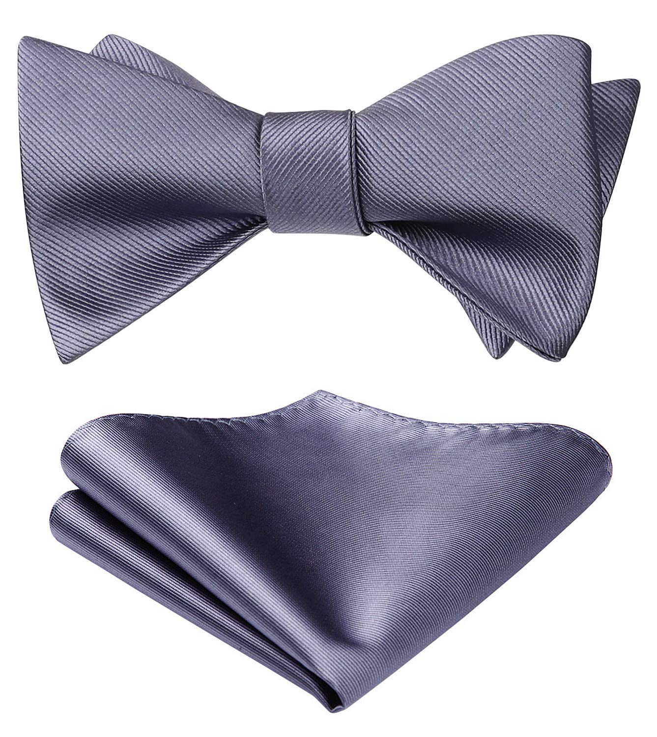 HISDERN Bow Ties for Men Solid Color Self Tie Bow Tie Pocket Square Set Classic Formal Satin Bowties for Tuxedo Wedding Party