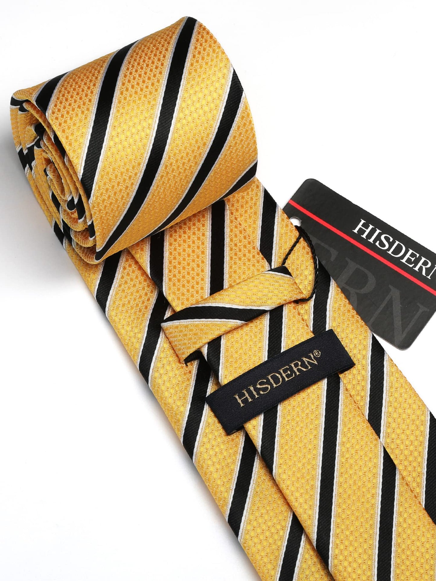 HISDERN Mens Ties Set Stripe Plaid Ties for Men and Pocket Square Cufflinks Formal Silk Necktie Wedding Business