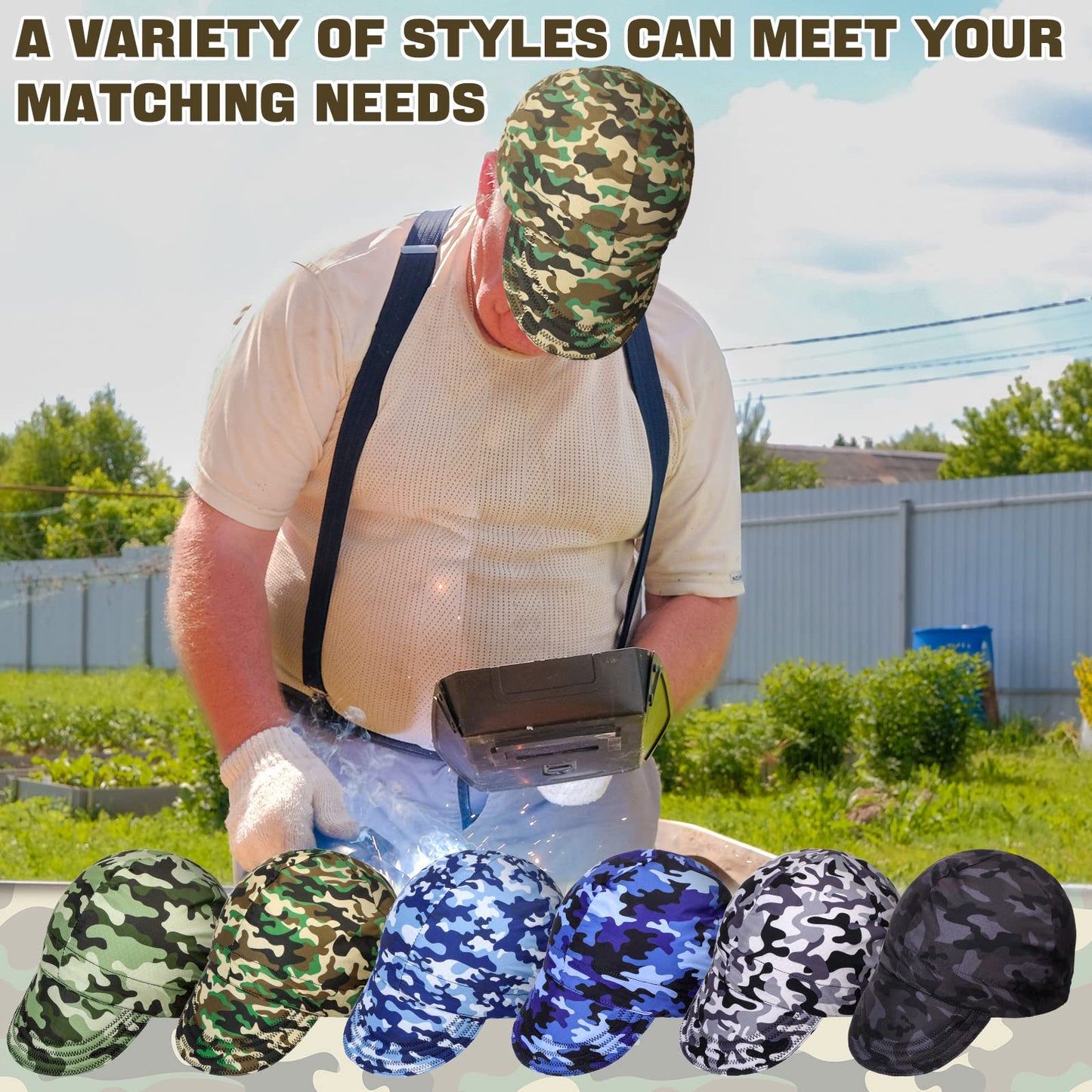 Marsui 6 Pcs Welding Caps Welding Hats Beanie for Men Women Camo Welder's Cap Welding Helmet Liners Welding Accessories Tools