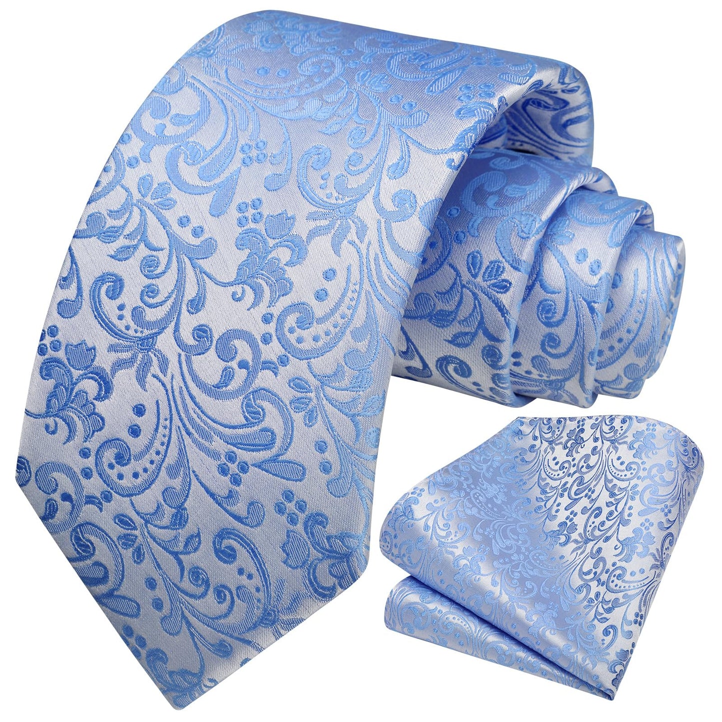 Men Floral Ties Woven Classic 3.4" NeckTie Set Formal Tie Pocket Square for Wedding with Handkerchief