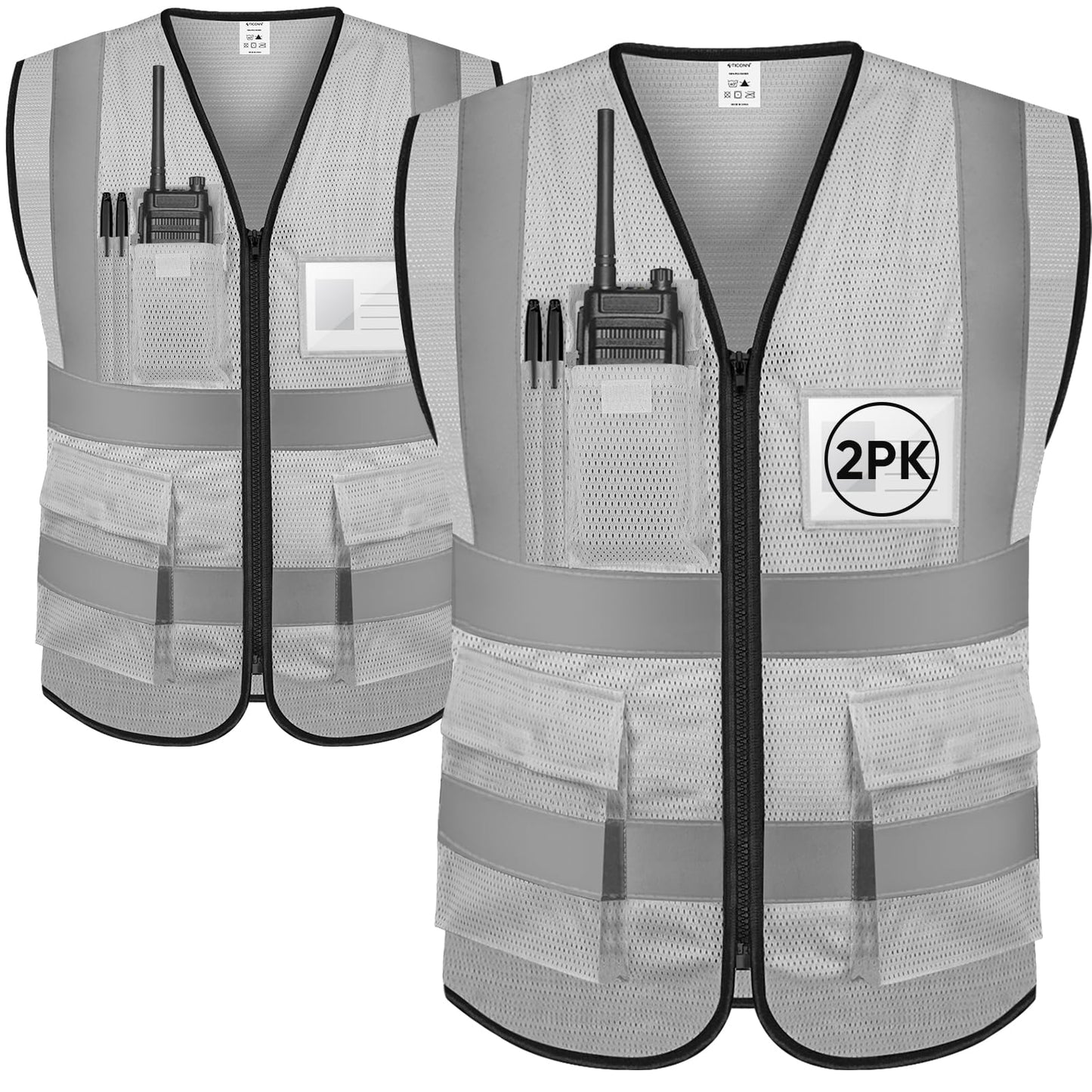 TICONN Reflective Safety Vest High Visibility Class II Mesh Vest for Women & Men Meets ANSI Standards