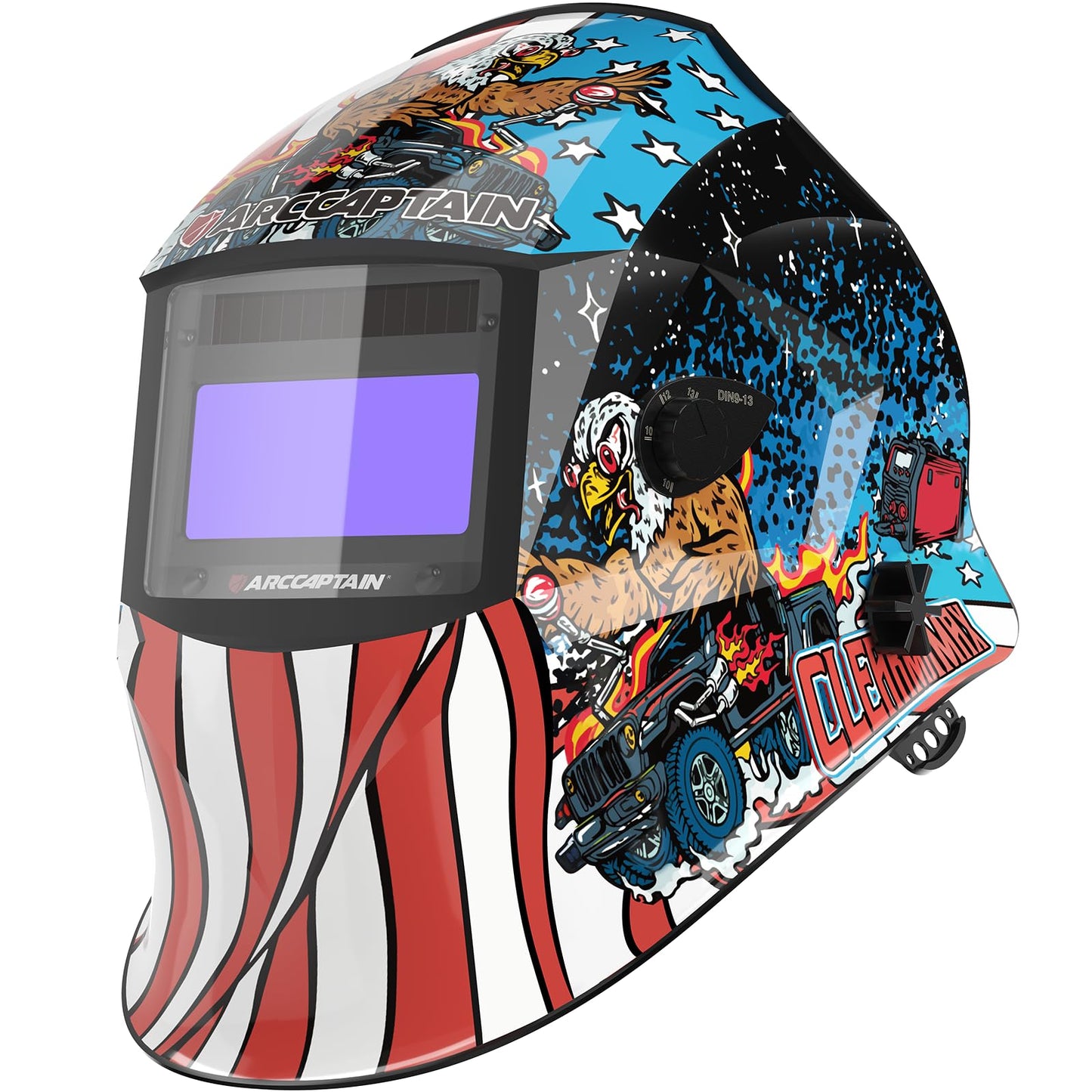 ARCCAPTAIN Large Viewing Screen Welding Helmet, 1/1/1/1 Top Optical Clarity Auto Darkening Welding Hood, 4 Arc Sensor 1/25000s Response Time True Color Weld Hood Helmet HSH-S800 Skeleton Knight