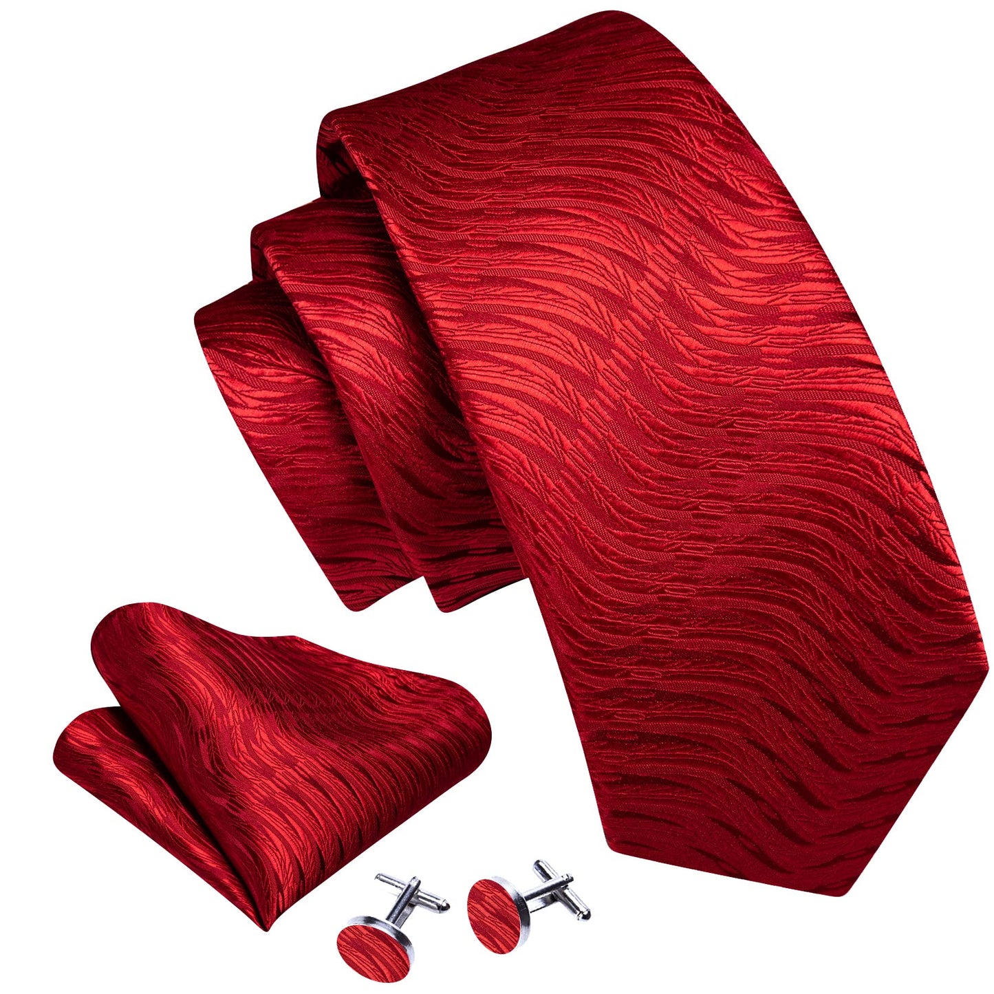 Barry.Wang Stripe Men Ties Set Classic WOVEN Necktie with Handkerchief Cufflinks Formal