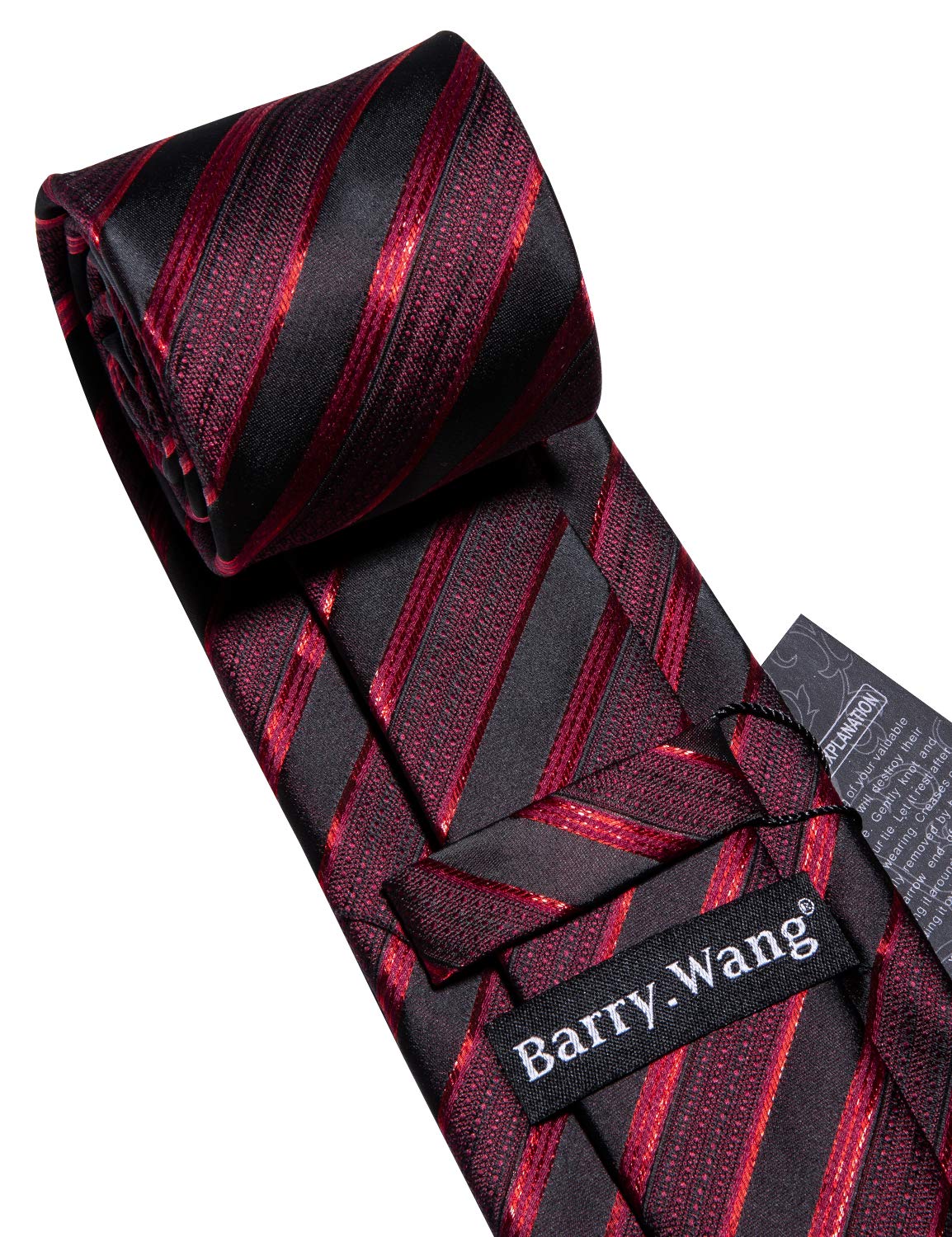 Barry.Wang Stripe Men Ties Set Classic WOVEN Necktie with Handkerchief Cufflinks Formal