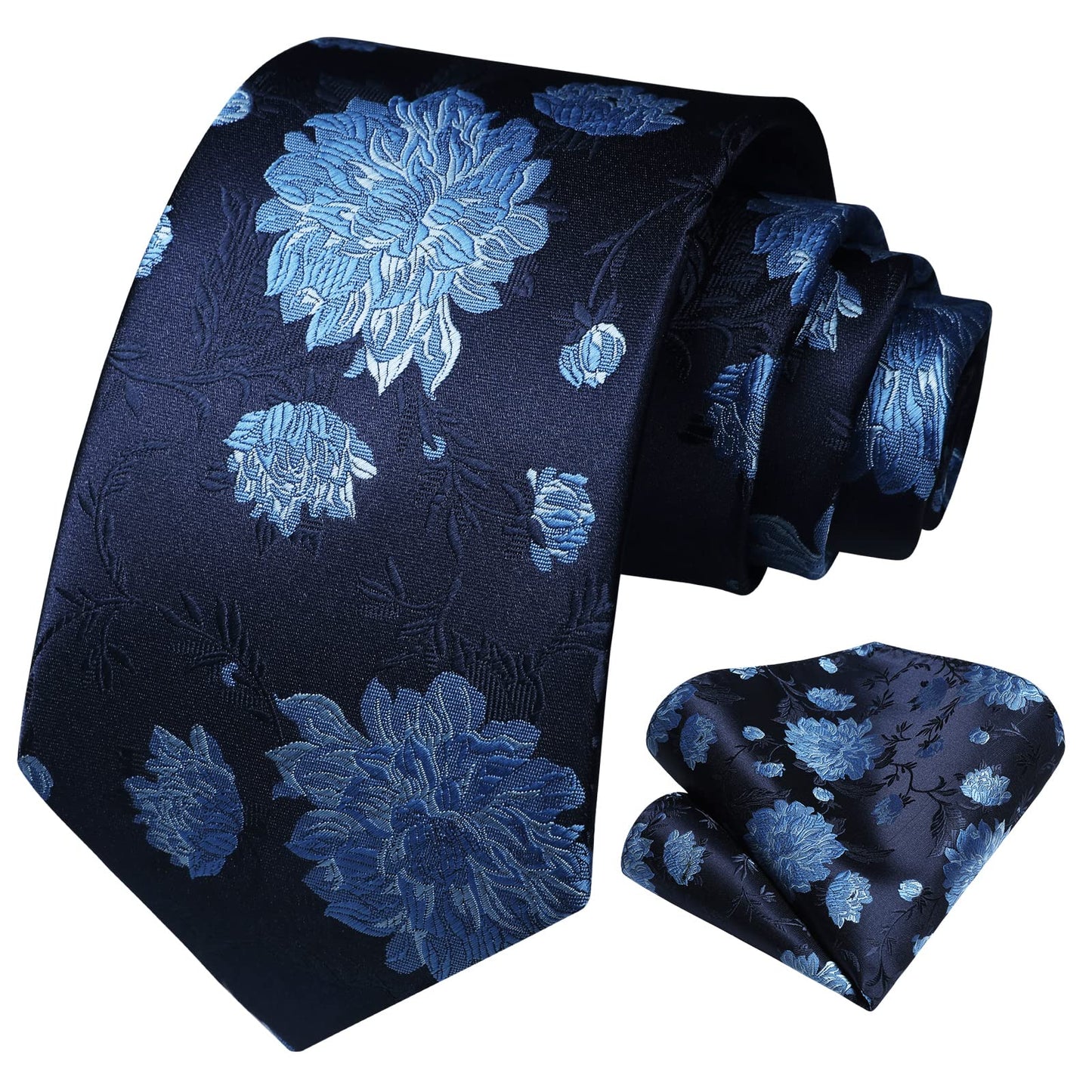 Men Floral Ties Woven Classic 3.4" NeckTie Set Formal Tie Pocket Square for Wedding with Handkerchief