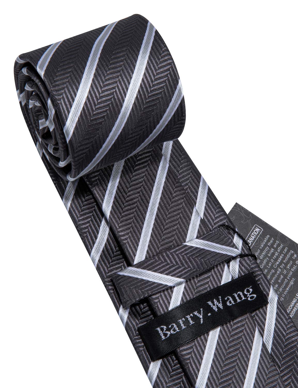 Barry.Wang Stripe Men Ties Set Classic WOVEN Necktie with Handkerchief Cufflinks Formal