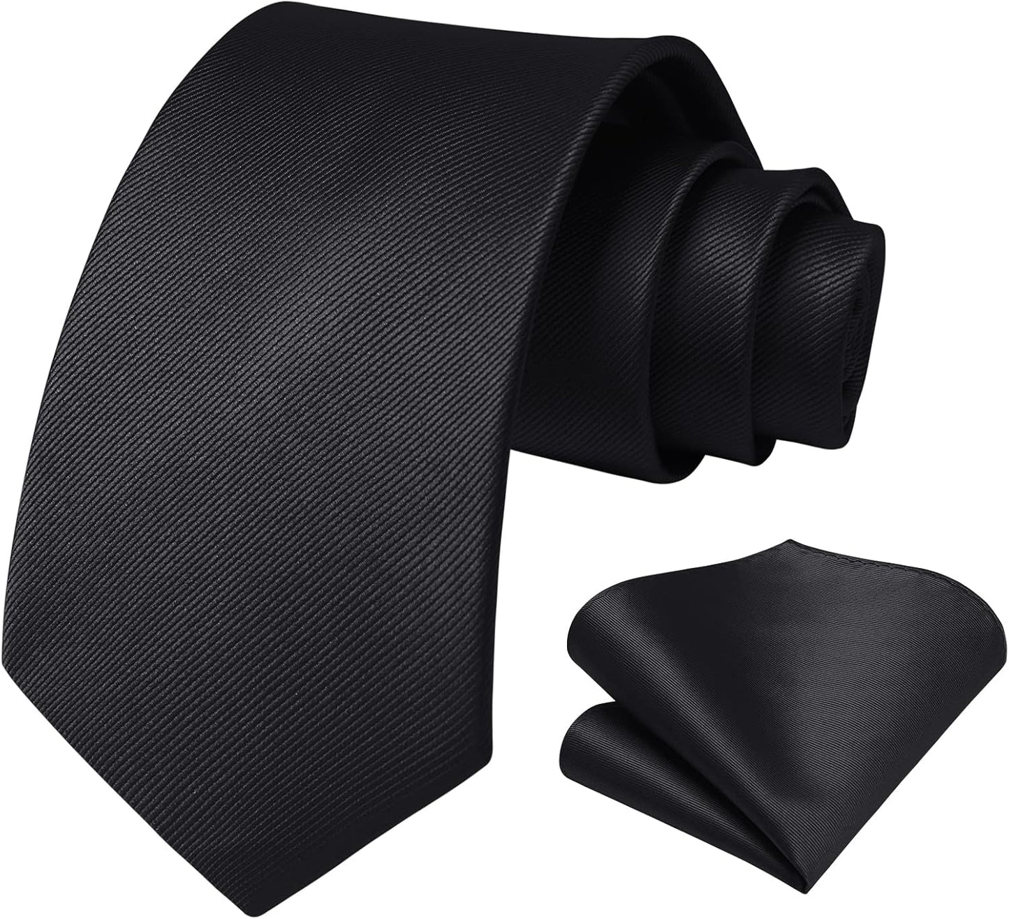 HISDERN Mens Ties Solid Color Ties for Men Formal Necktie with Pocket Square Set Satin Silk Neck Tie Handkerchiefs Set