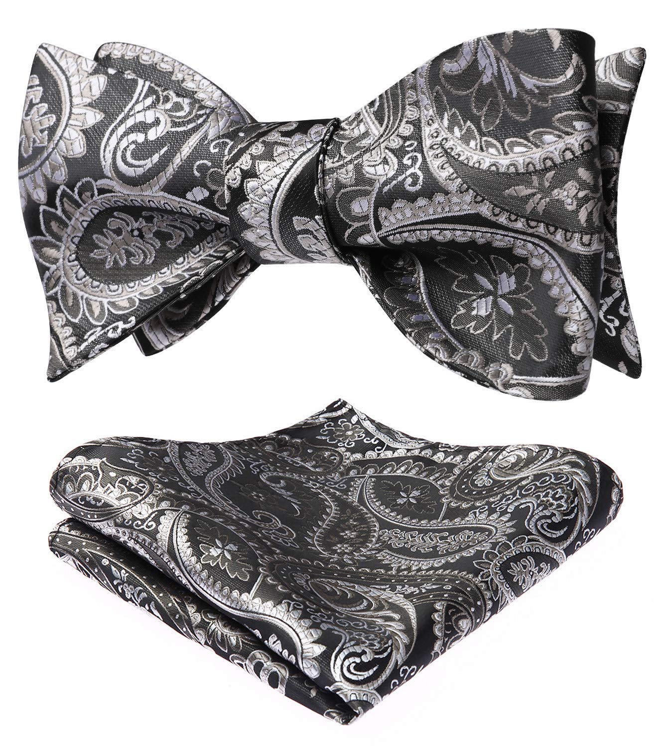 HISDERN Bow Ties for Men Paisley Bowties Mens Self Tie Bow Tie and Pocket Square Set Formal Tuxedo Wedding Bowtie