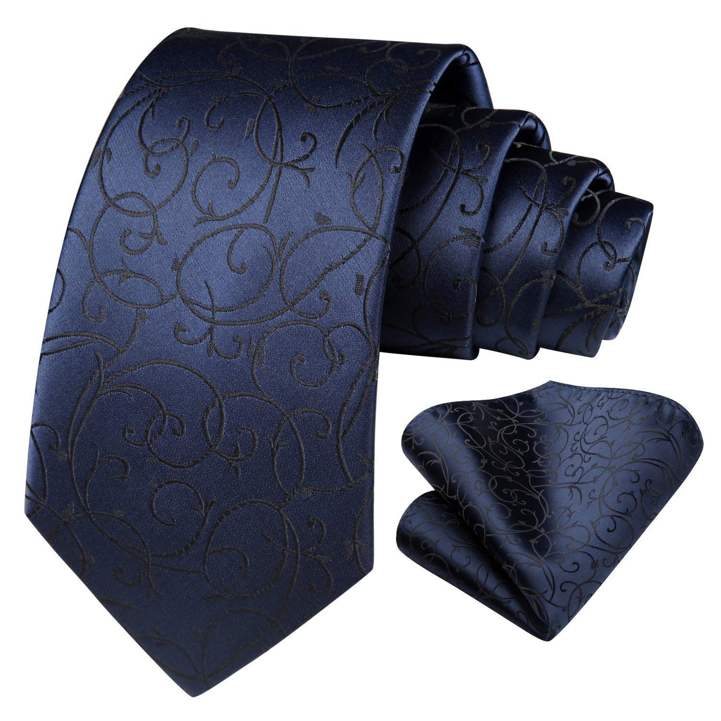 Men Floral Ties Woven Classic 3.4" NeckTie Set Formal Tie Pocket Square for Wedding with Handkerchief