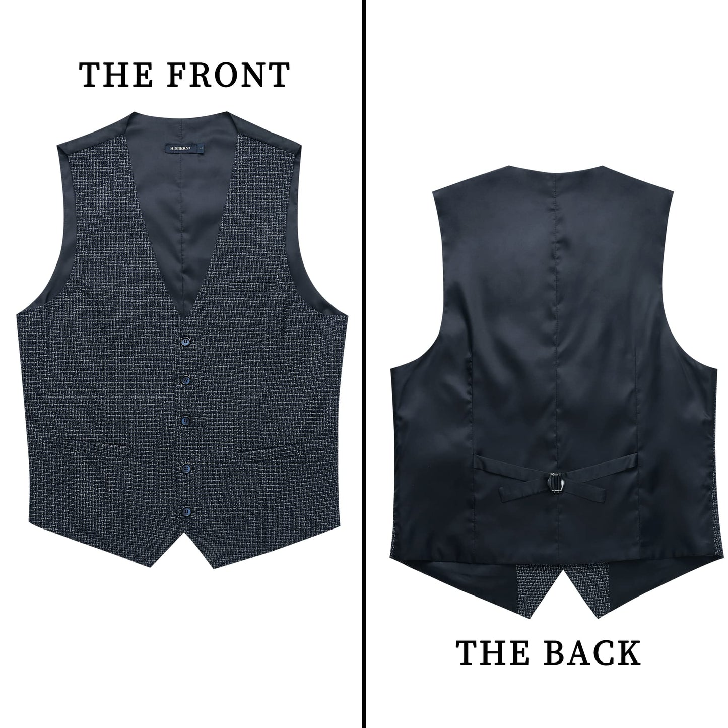 HISDERN Men's Suit Vest Business Plaid Formal Dress Waistcoat Slim Fit Vests for Men with 3 Pocket for Suit or Tuxedo