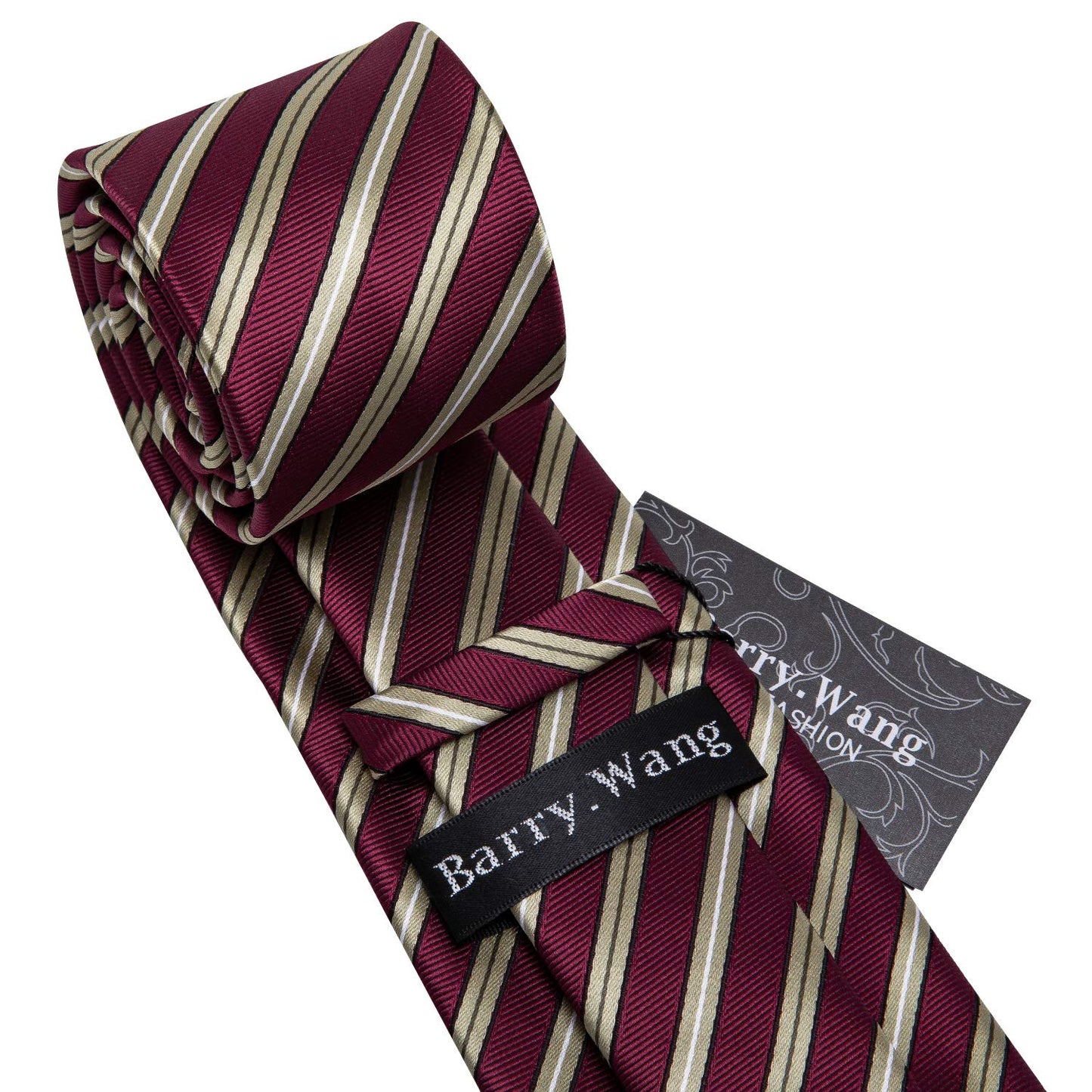 Barry.Wang Stripe Men Ties Set Classic WOVEN Necktie with Handkerchief Cufflinks Formal