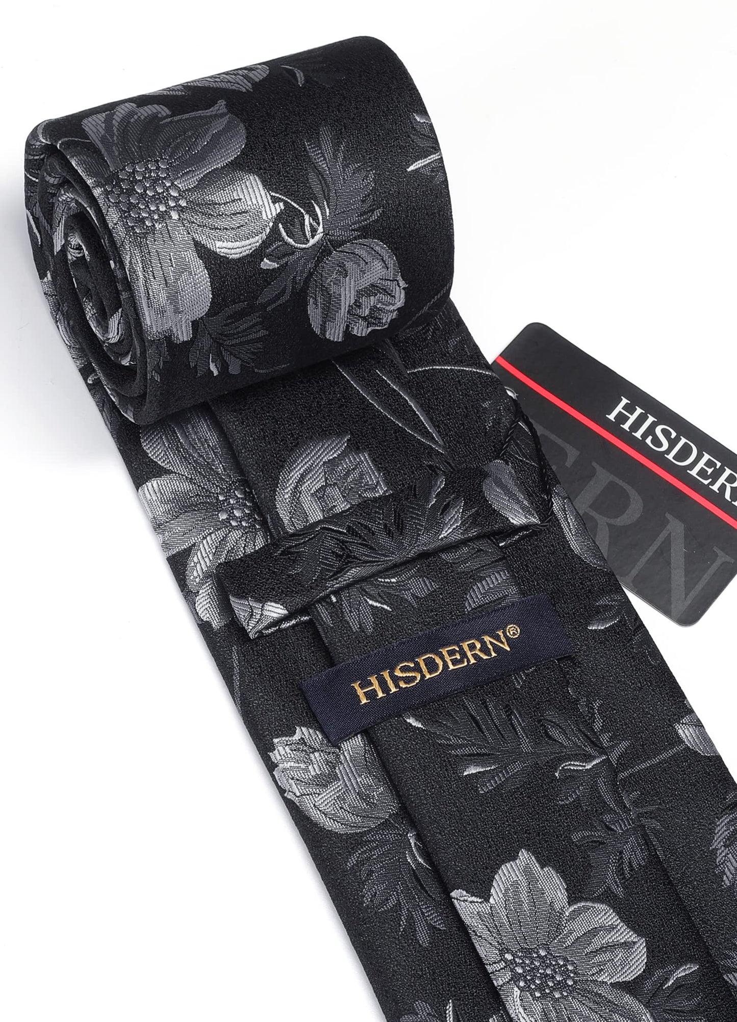 Men Floral Ties Woven Classic 3.4" NeckTie Set Formal Tie Pocket Square for Wedding with Handkerchief