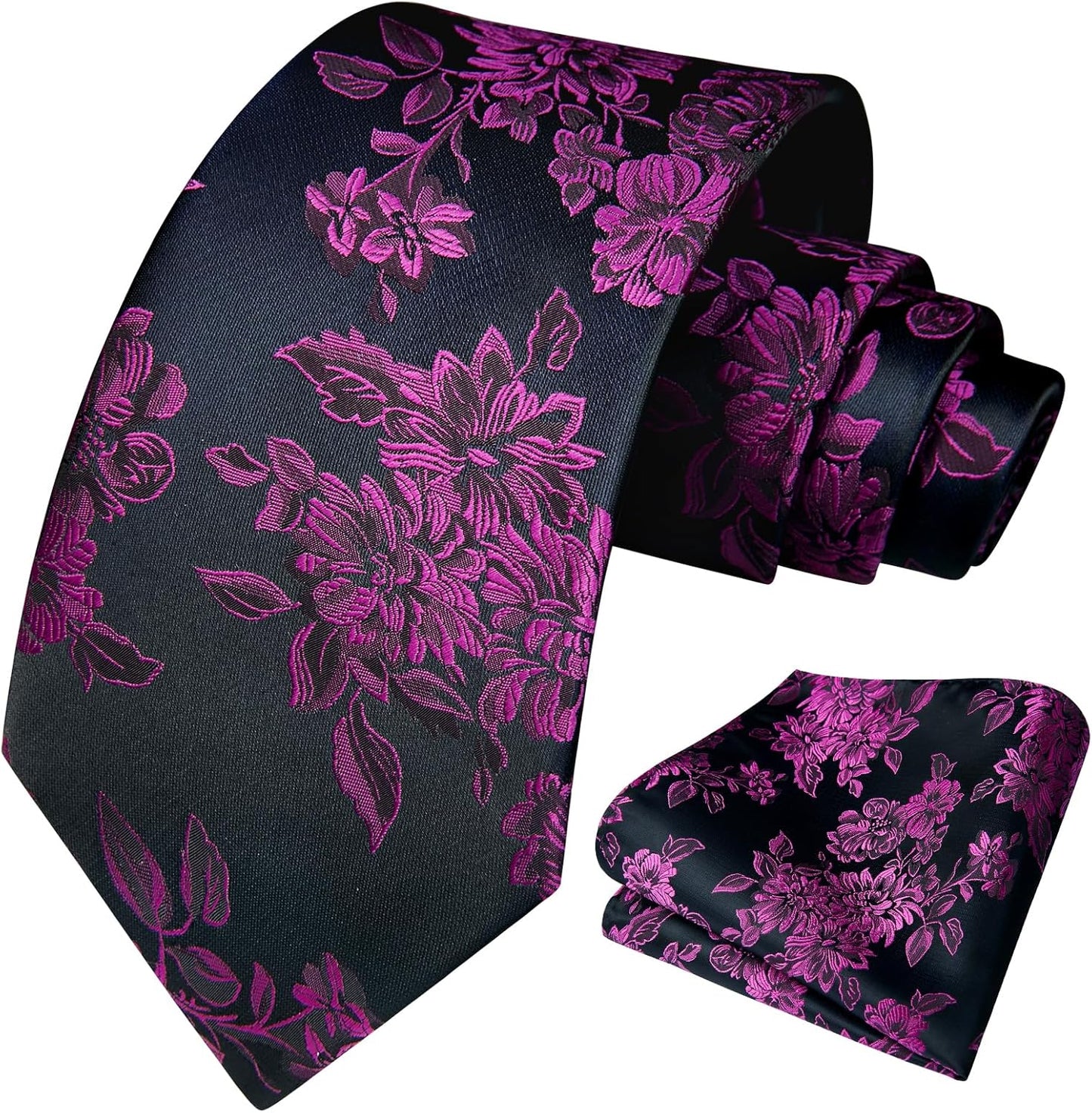 Men Floral Ties Woven Classic 3.4" NeckTie Set Formal Tie Pocket Square for Wedding with Handkerchief