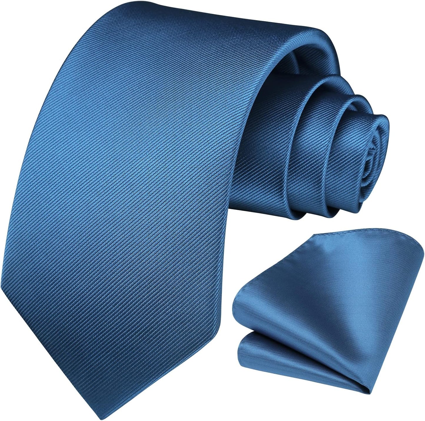 HISDERN Mens Ties Solid Color Ties for Men Formal Necktie with Pocket Square Set Satin Silk Neck Tie Handkerchiefs Set