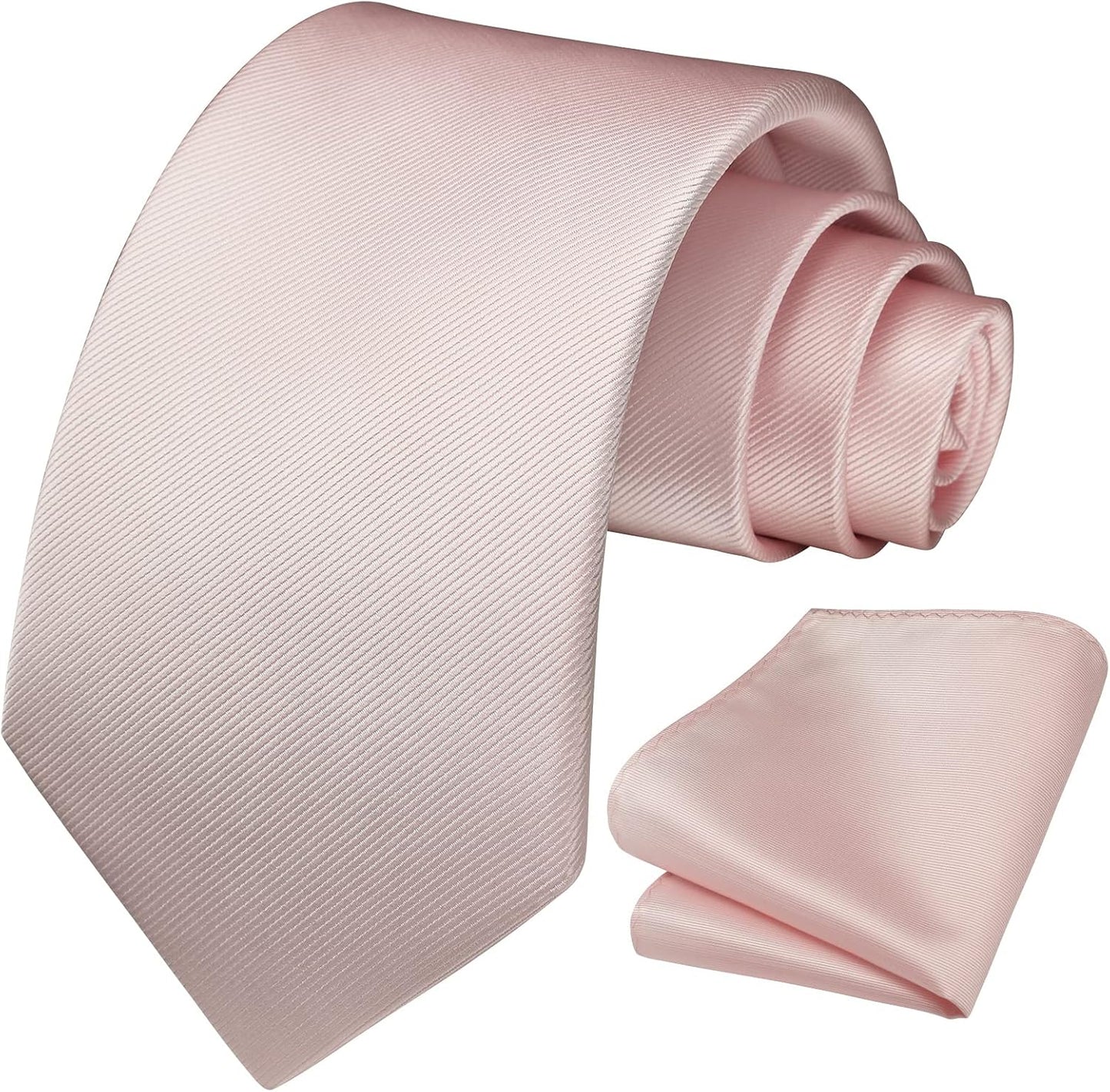 HISDERN Mens Ties Solid Color Ties for Men Formal Necktie with Pocket Square Set Satin Silk Neck Tie Handkerchiefs Set