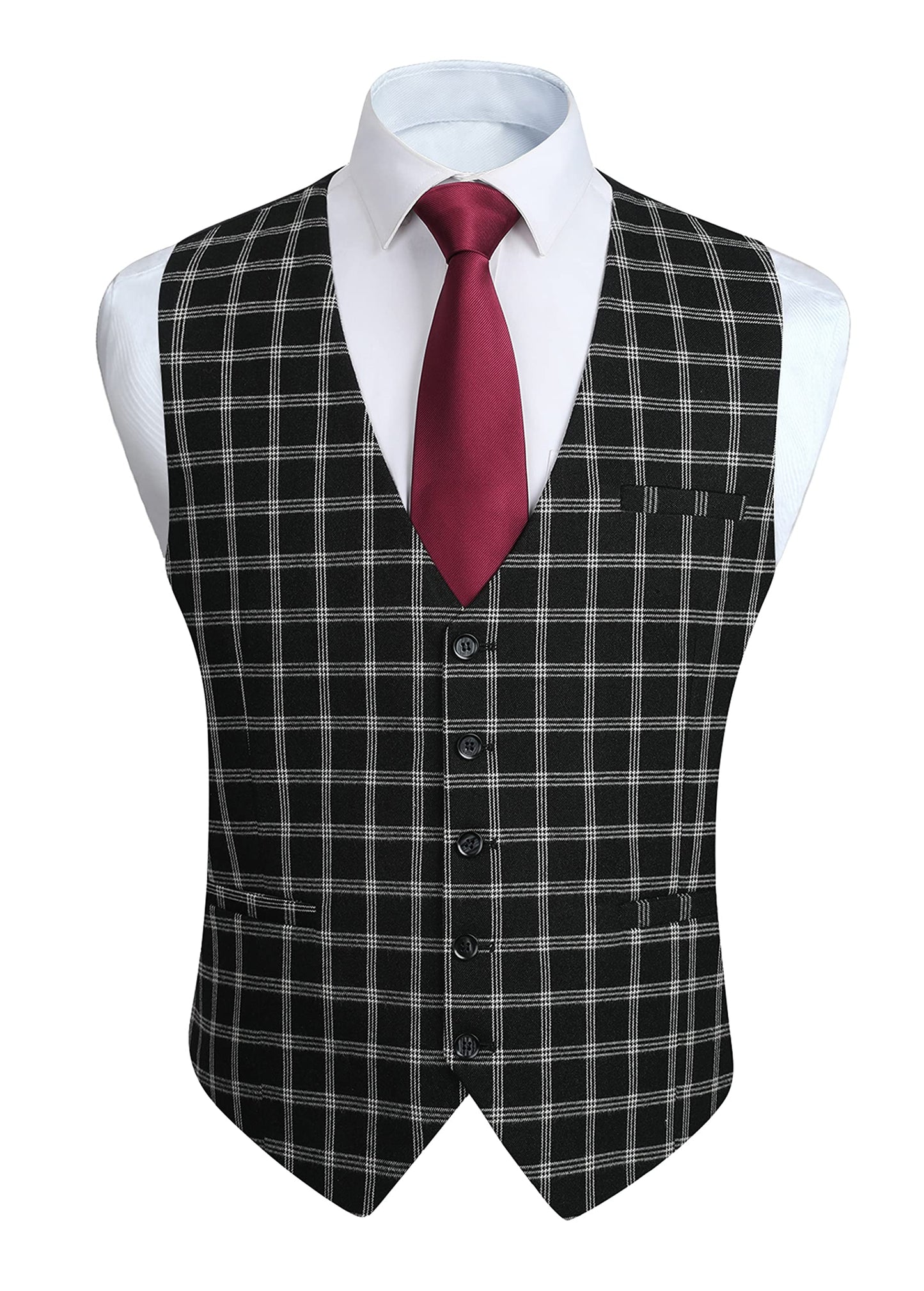 HISDERN Men's Suit Vest Business Plaid Formal Dress Waistcoat Slim Fit Vests for Men with 3 Pocket for Suit or Tuxedo