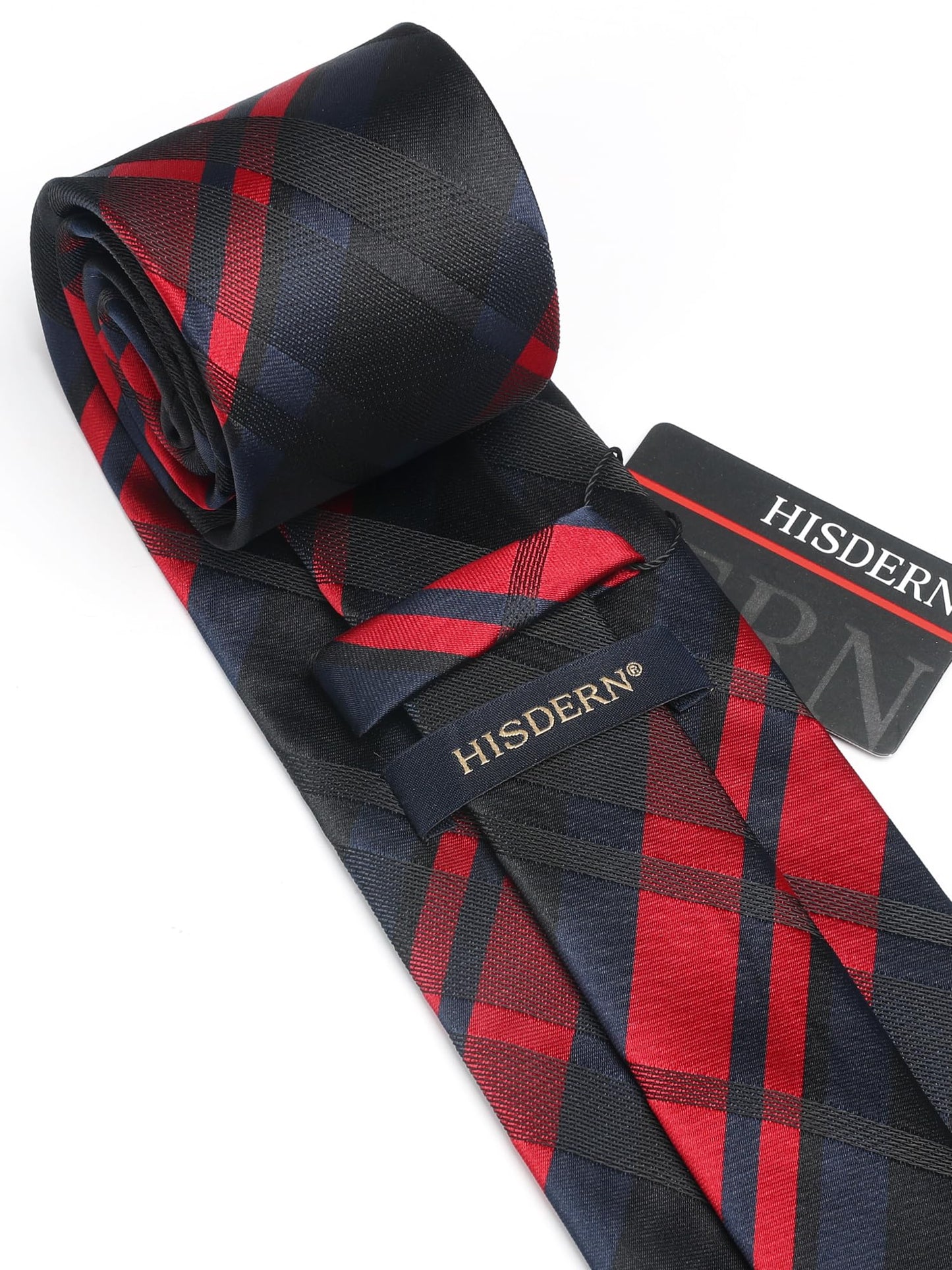 HISDERN Mens Ties Set Stripe Plaid Ties for Men and Pocket Square Cufflinks Formal Silk Necktie Wedding Business